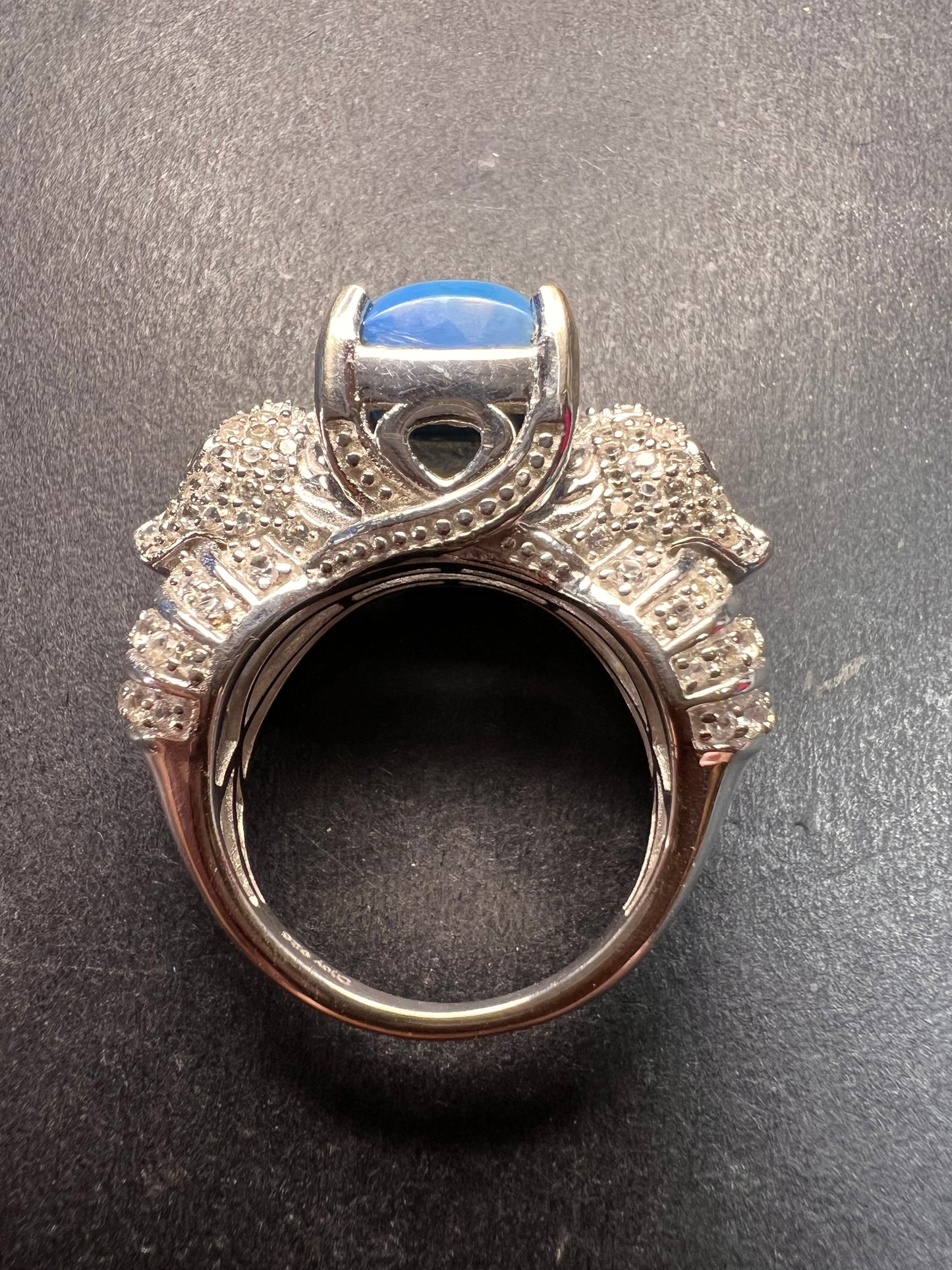 NEW Ceruleite and zircon seahorse ring in sterling silver size 8