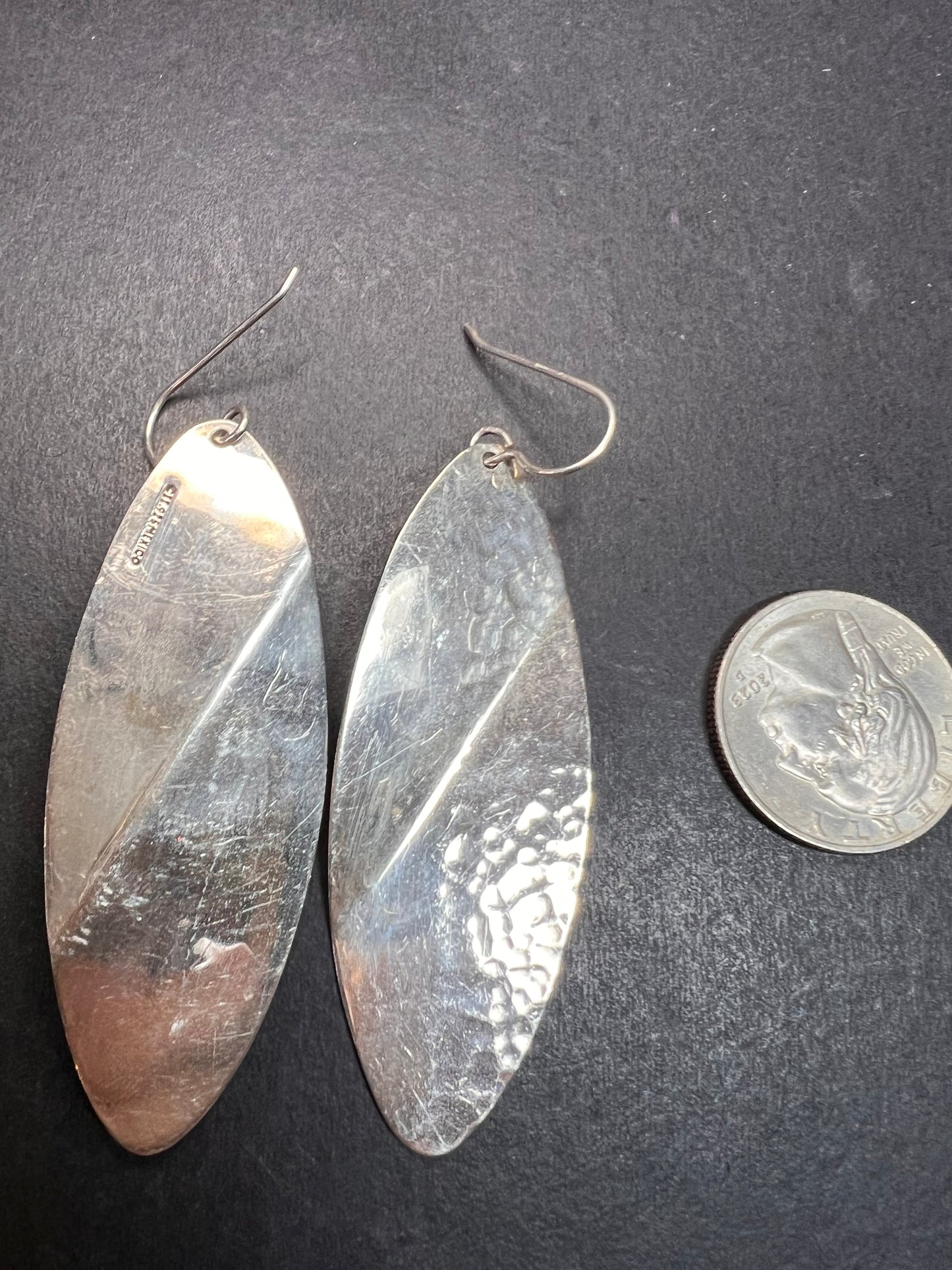 Taxco Mexico Sterling Silver 925 Bold Large Dangle Drop Modernist Earrings