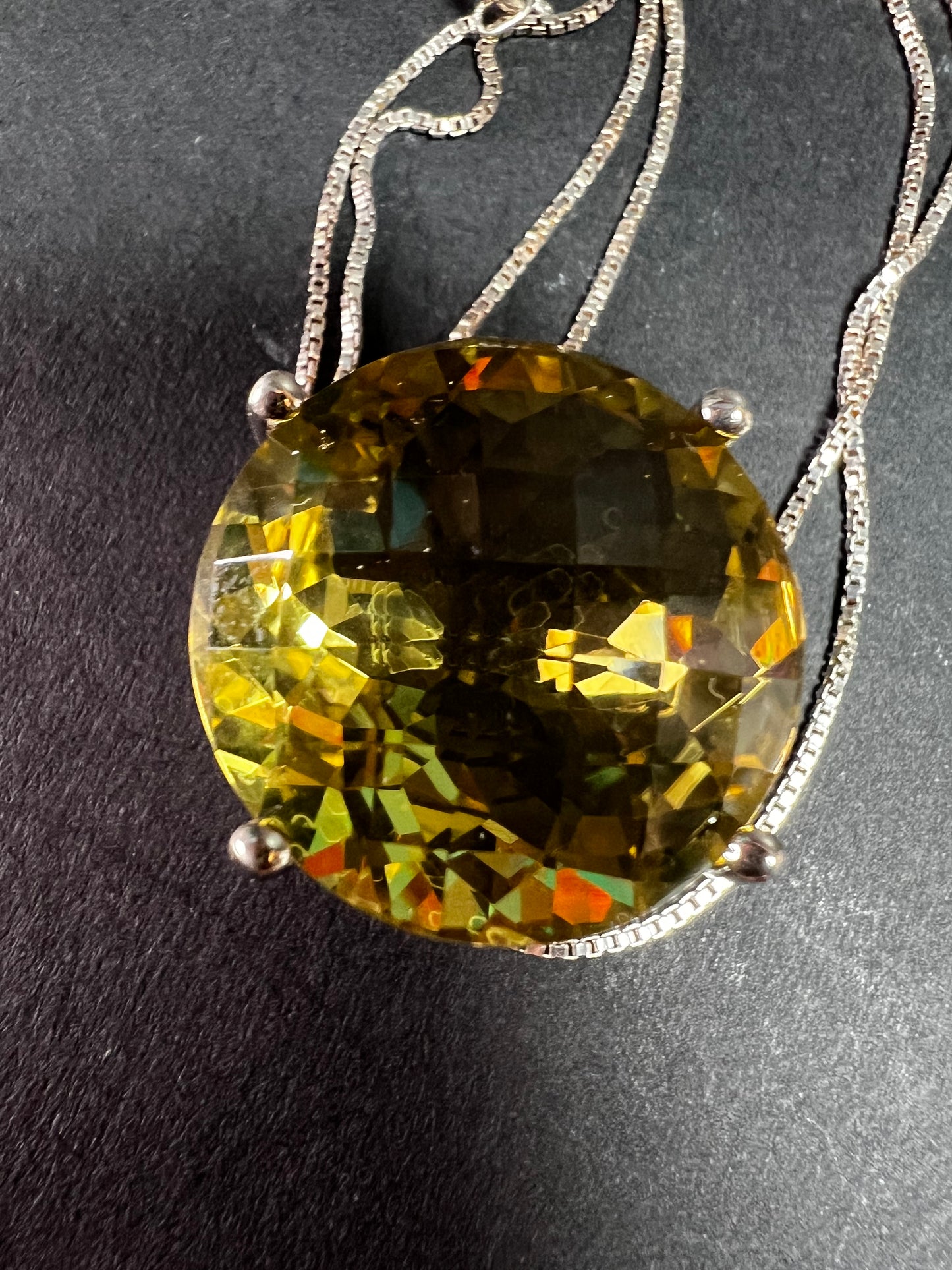 Huge Lemon Quartz Sterling Silver Statement Pendant Necklace 18” Chain