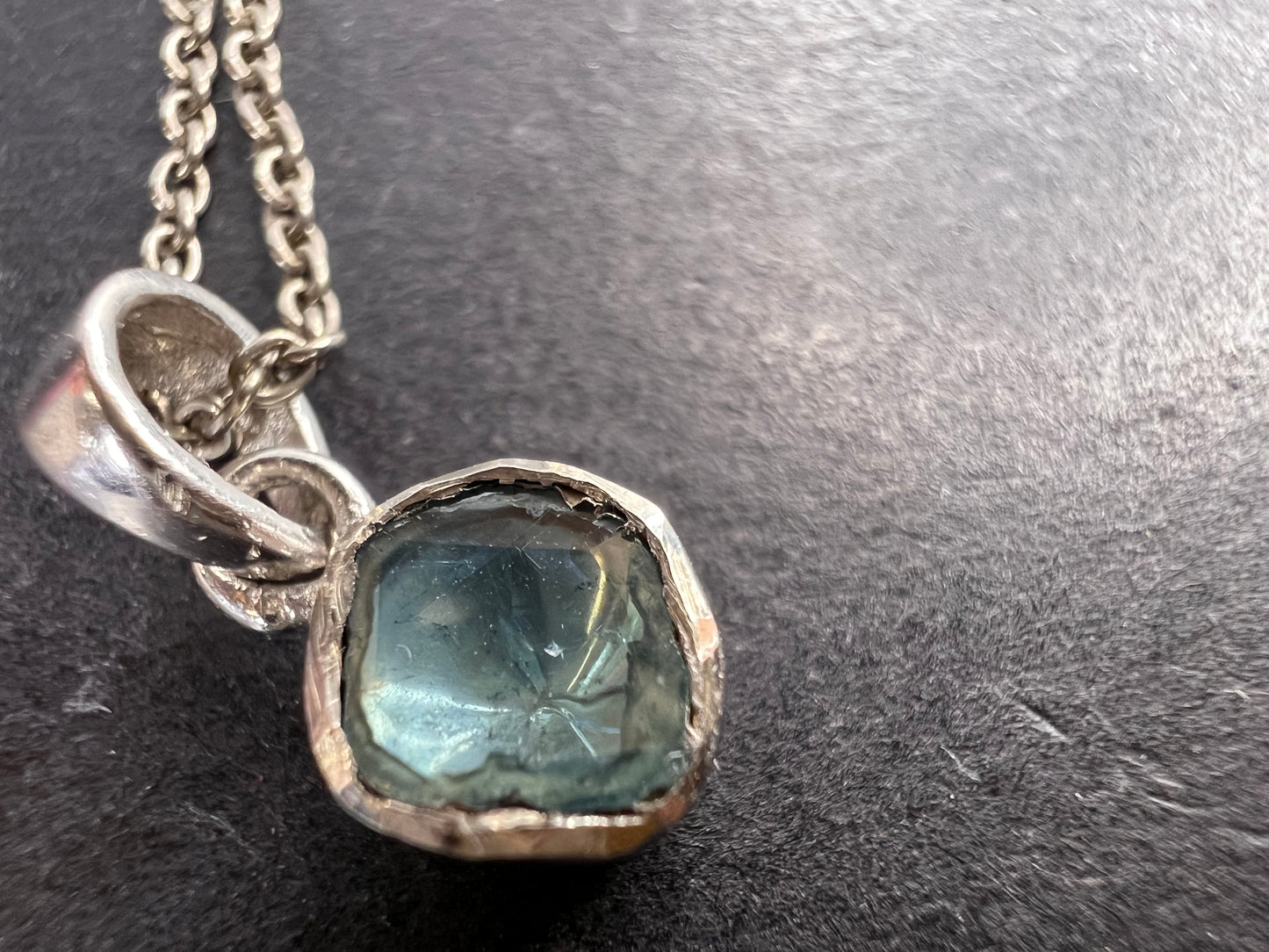 Blue polki diamond pendant and chain necklace in sterling silver