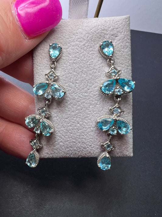 Blue apatite sterling silver chandelier earrings