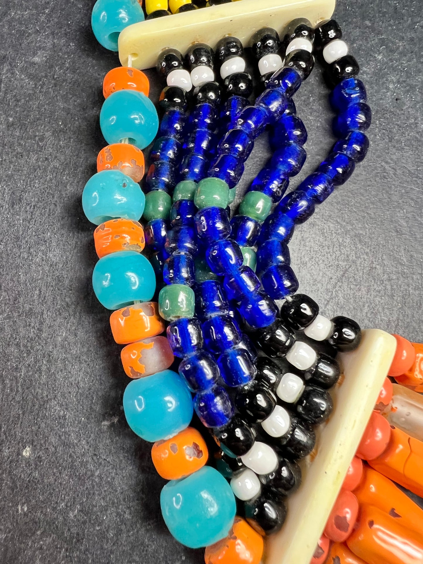 Vintage West African Influenced Multistrand Trade Bead Necklace Fiber Tie