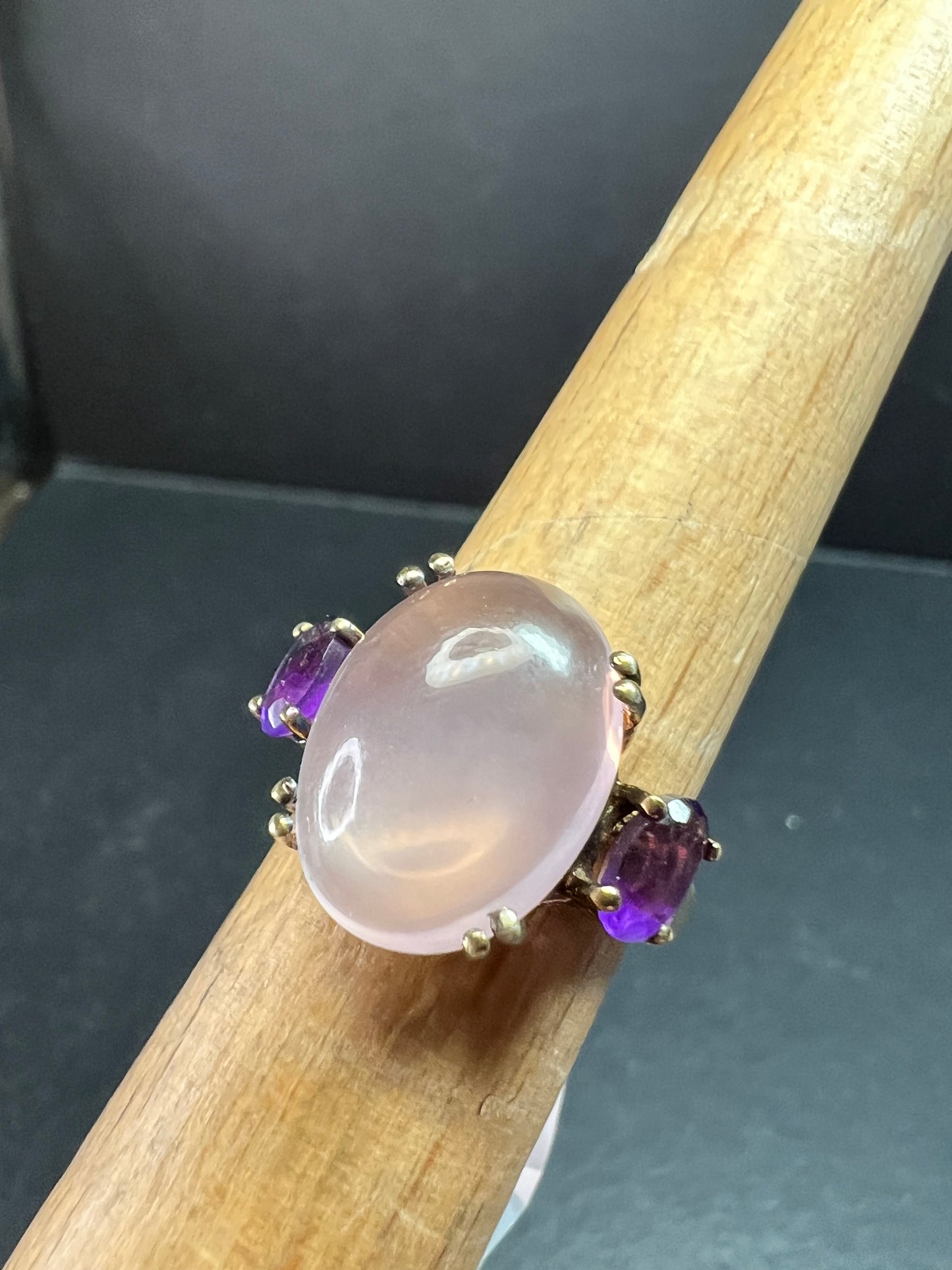Rose Quartz & Amethyst Gold Plated 925 Ring Size 7 NWT