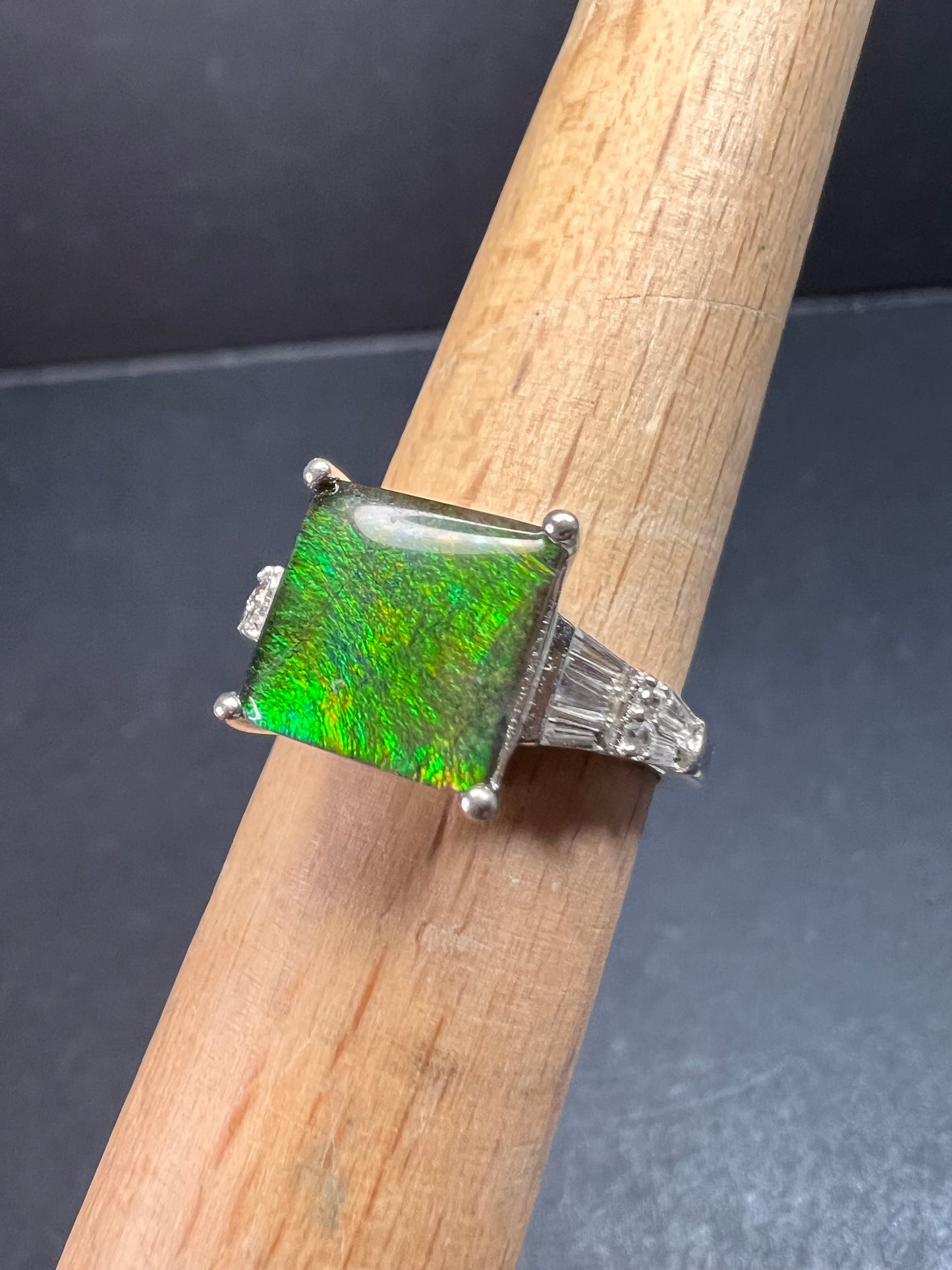 Ammolite and topaz sterling silver ring size 7