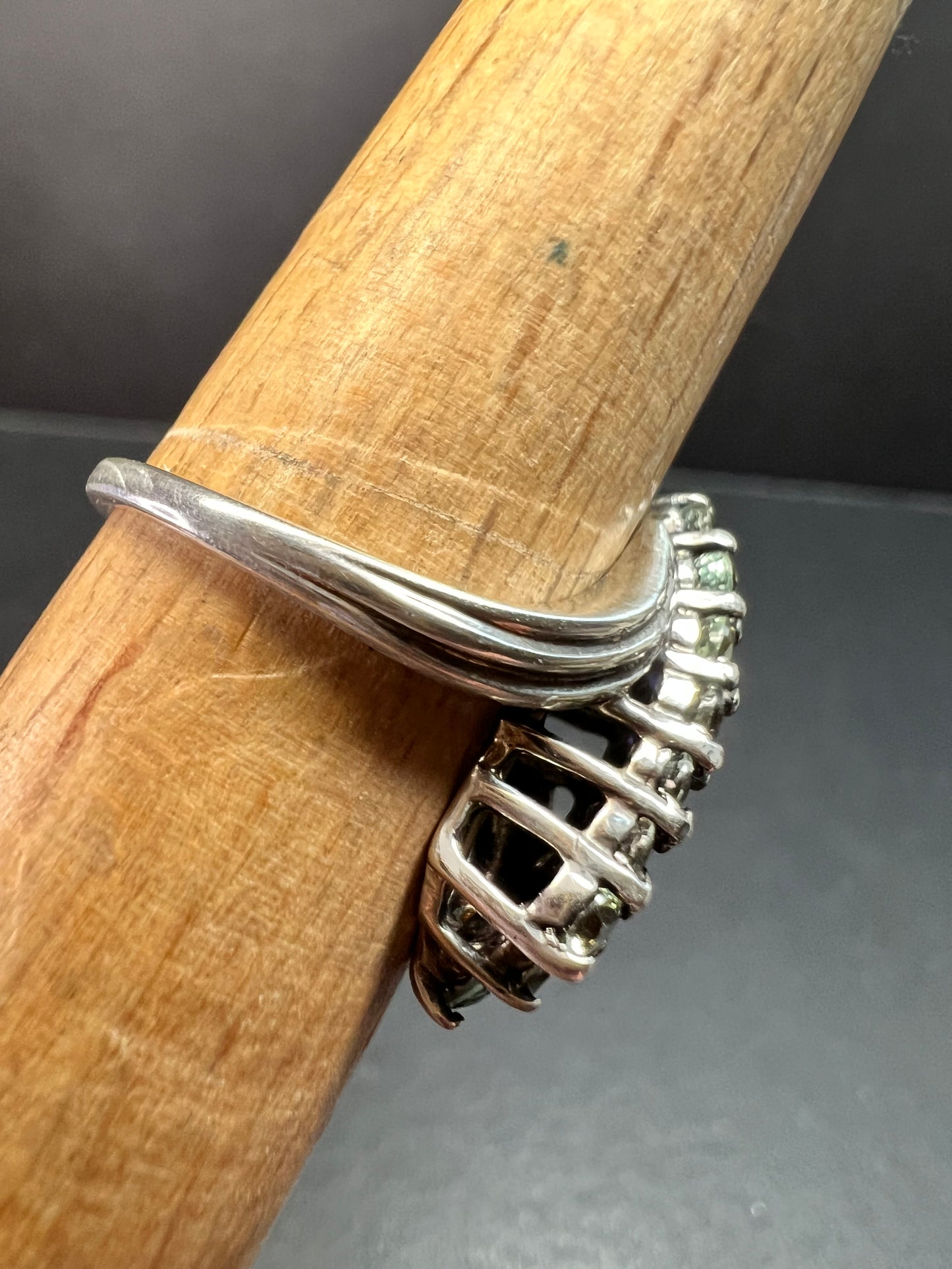 Vintage Sterling Silver Green Sapphire Cluster Ring Size 7