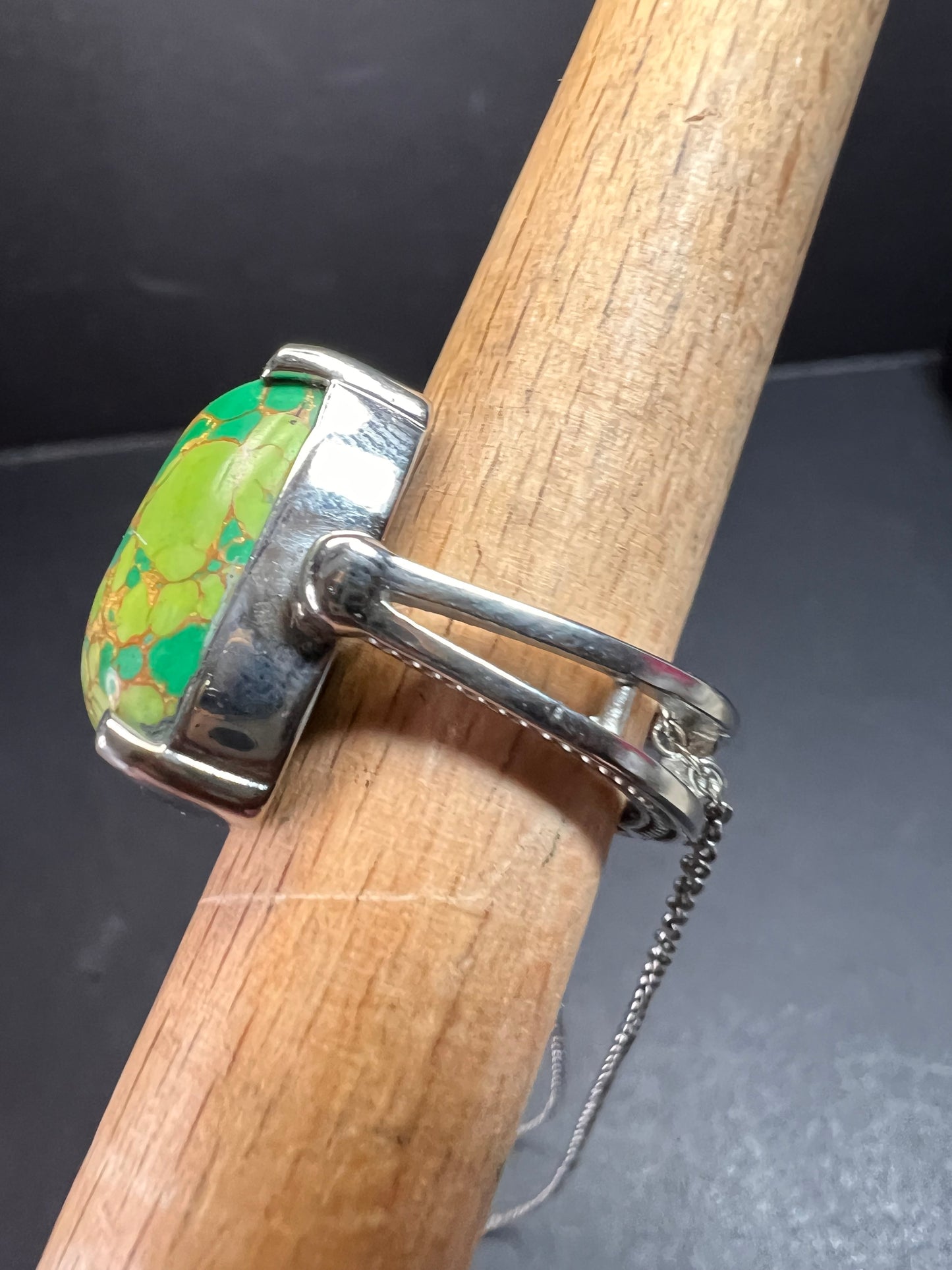 NEW Mojave green turquoise convertible pendant ring with chain in stainless steel