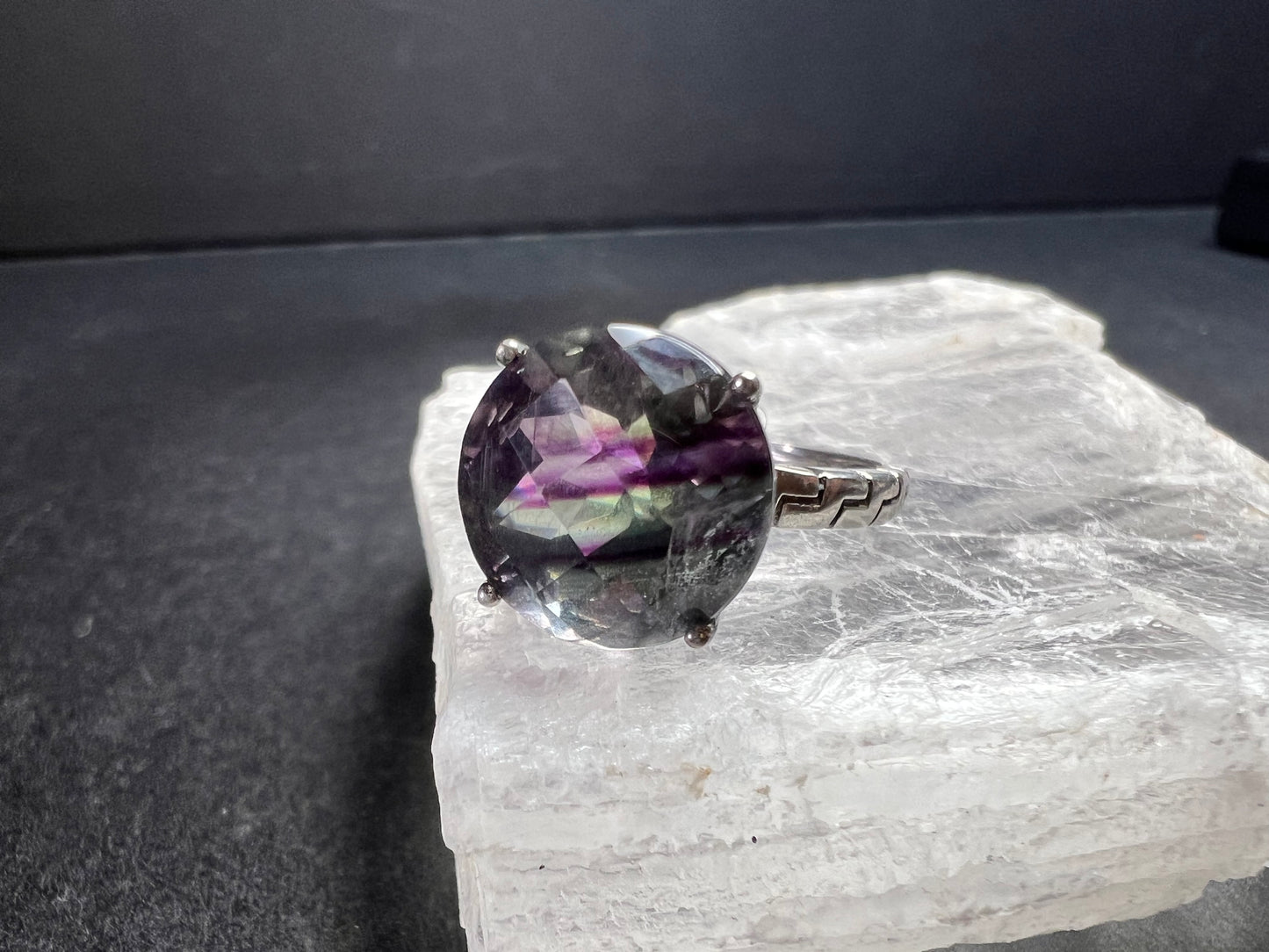 Vintage Sterling Silver Rainbow Fluorite Ring Size 9