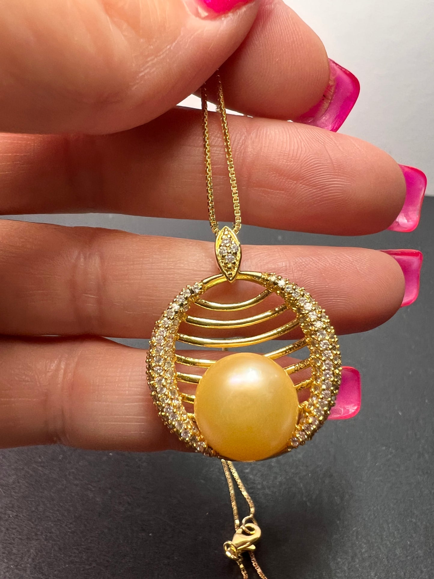 Golden yellow cultured pearl pendant in gold over sterling silver with chain