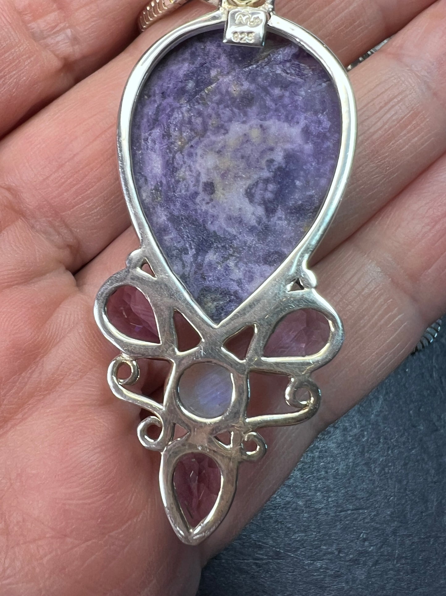 Arya designer stichtite and amethyst Sterling silver necklace