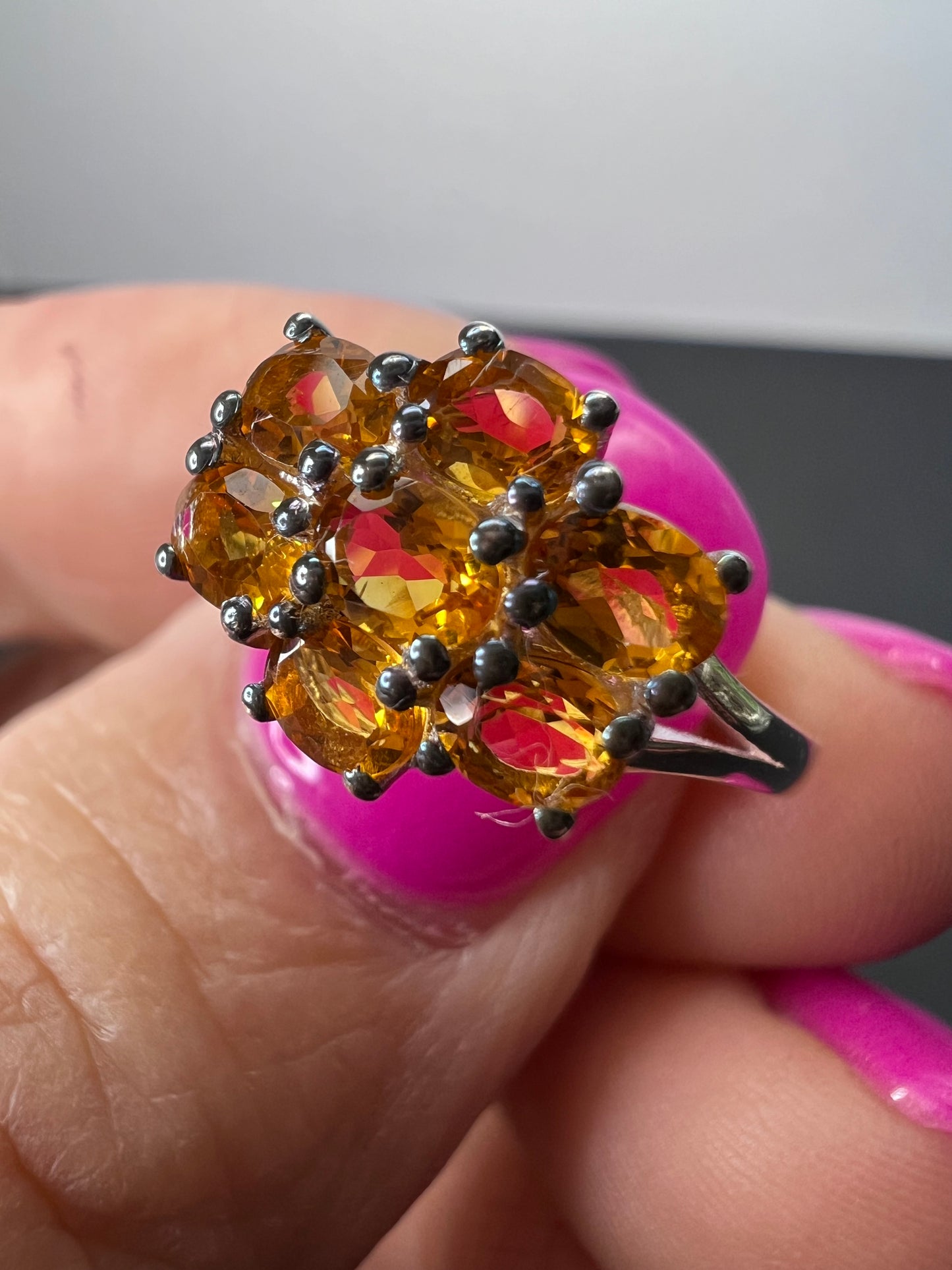 Mandarin citrine sterling silver cluster ring size 6