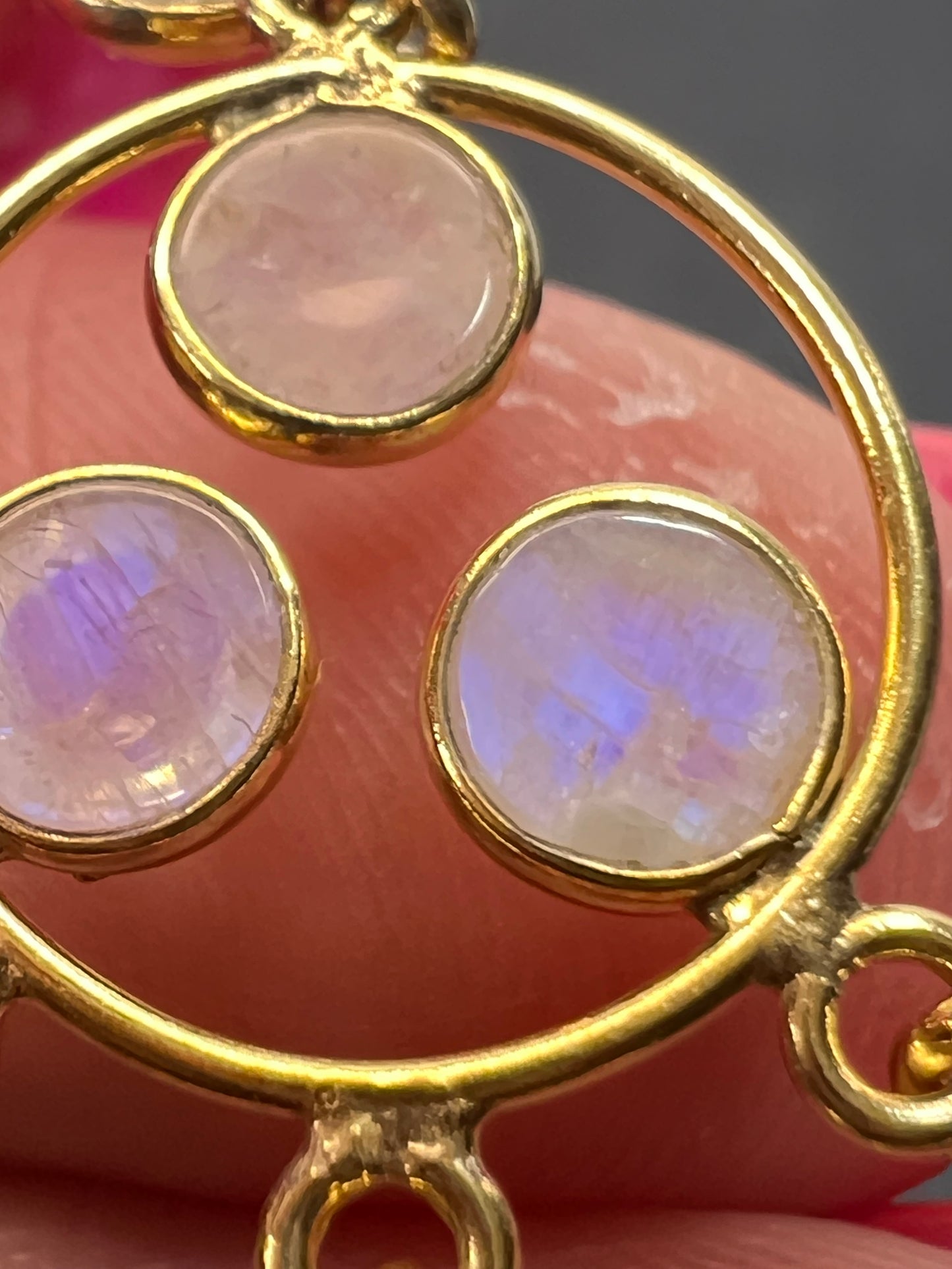 Rainbow moonstone gold over sterling silver chandelier earrings