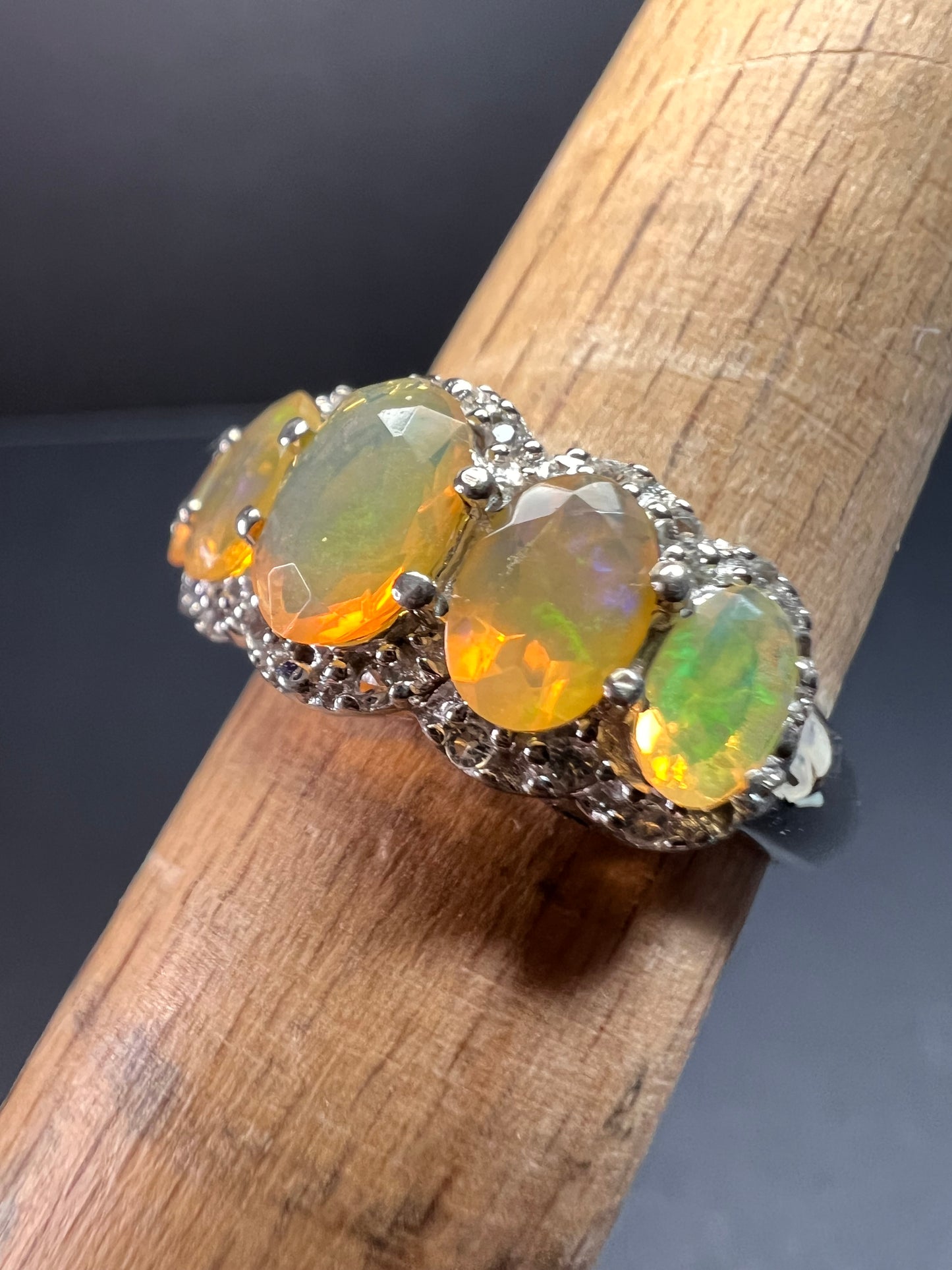 Vintage Ethiopian opal and zircon sterling silver ring size 7