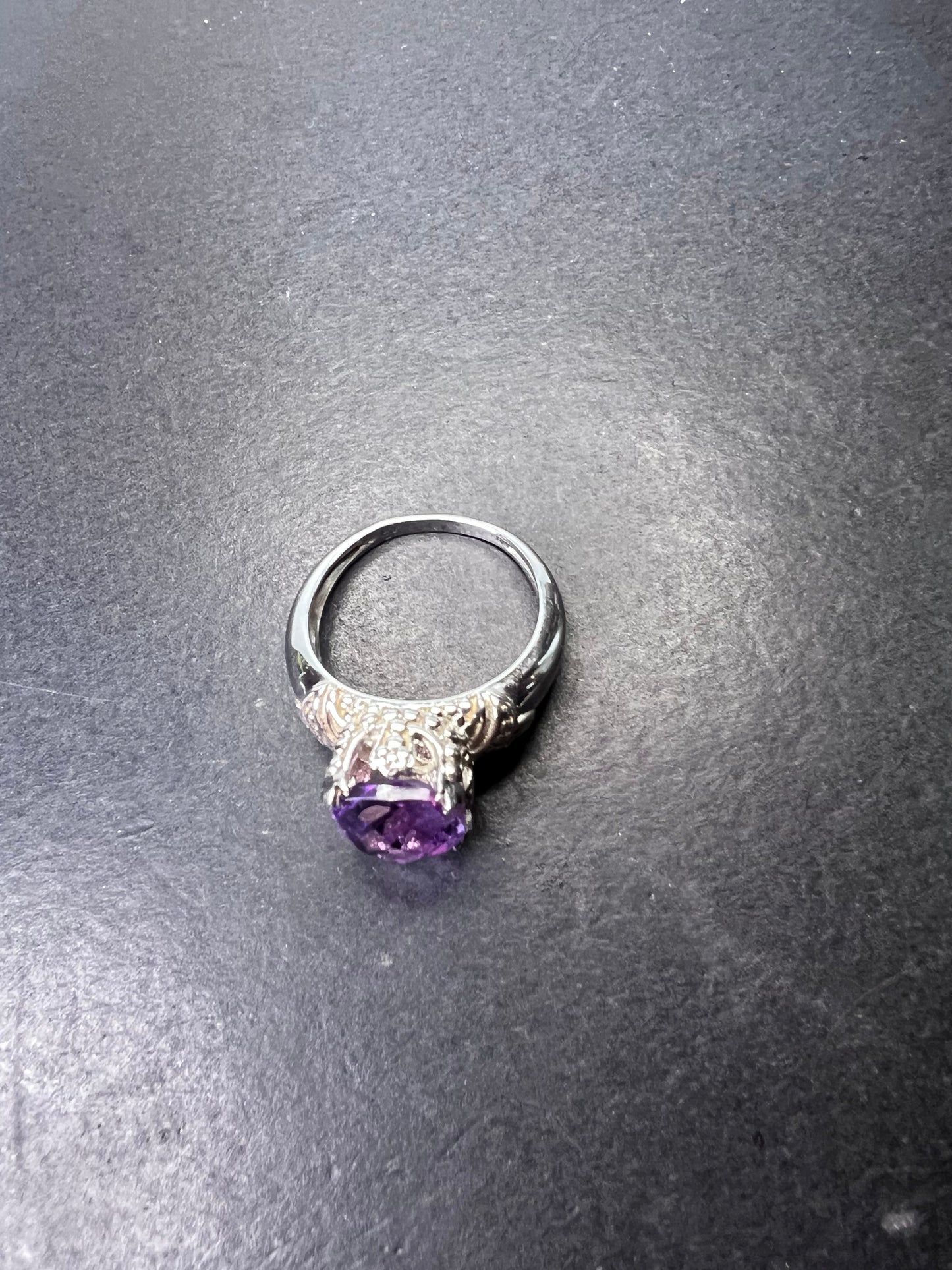 Amethyst cathedral crown setting sterling silver solitaire ring size 9