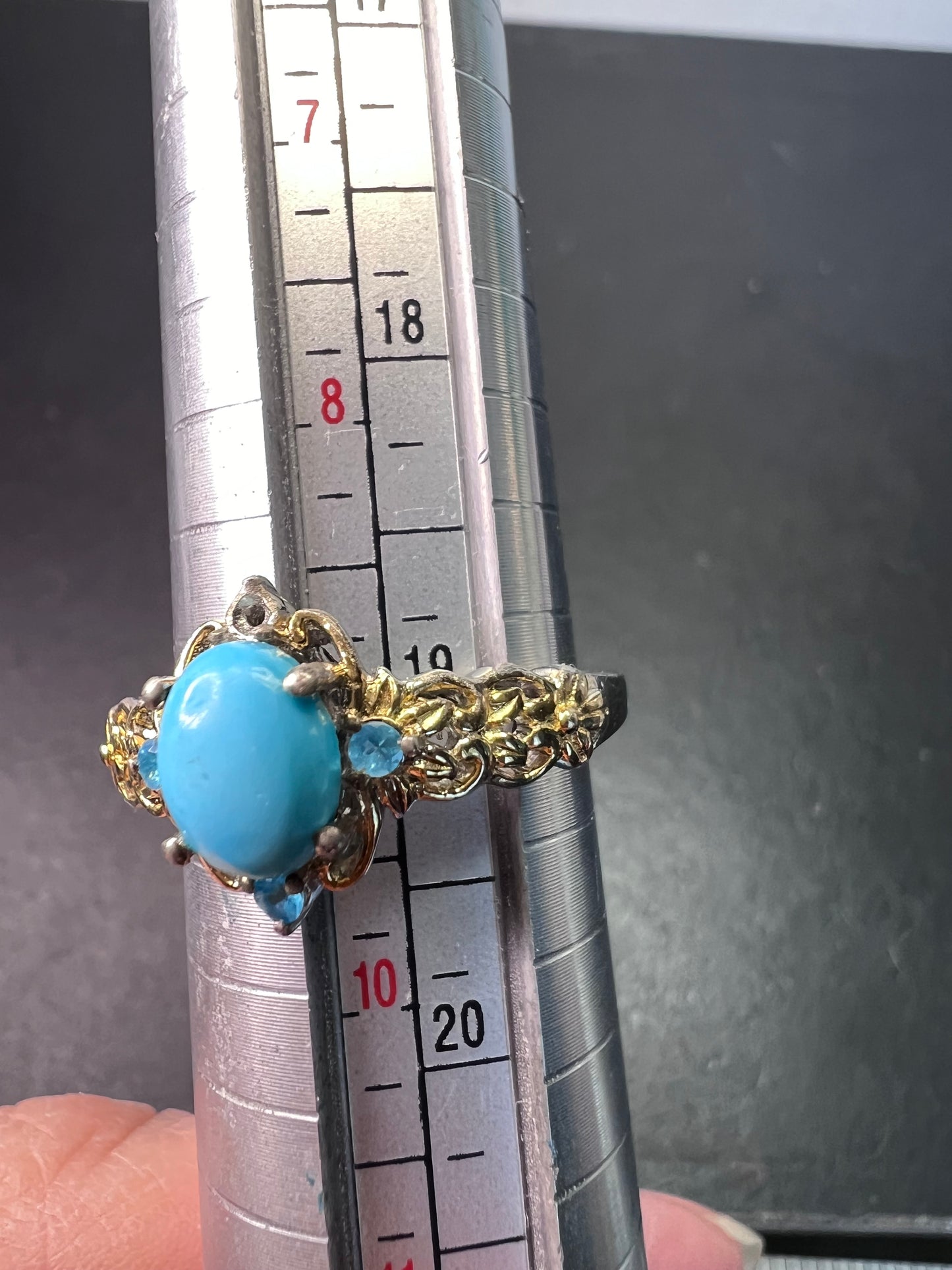 Vintage style turquoise and neon apatite two toned ring size 9