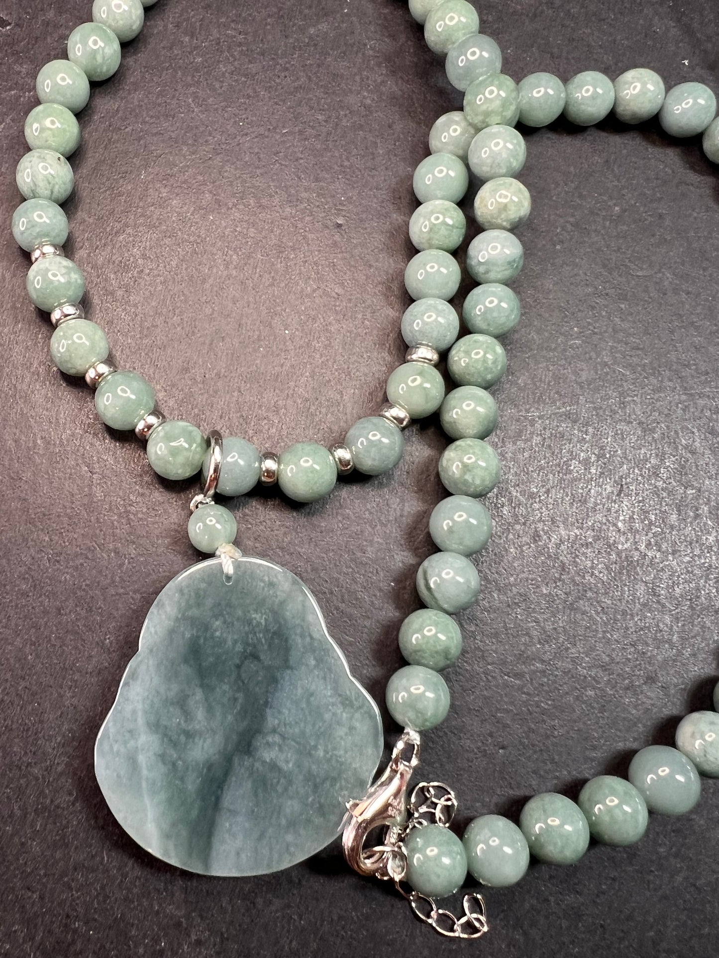 NEW Olmec Jadeite carved Buddha necklace in sterling silver