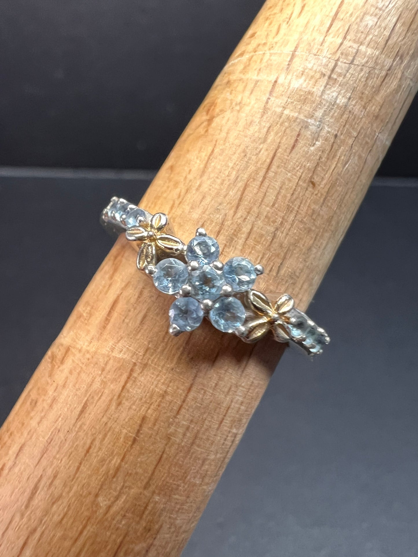 Chuck Clemency aquamarine two toned sterling silver ring size 8