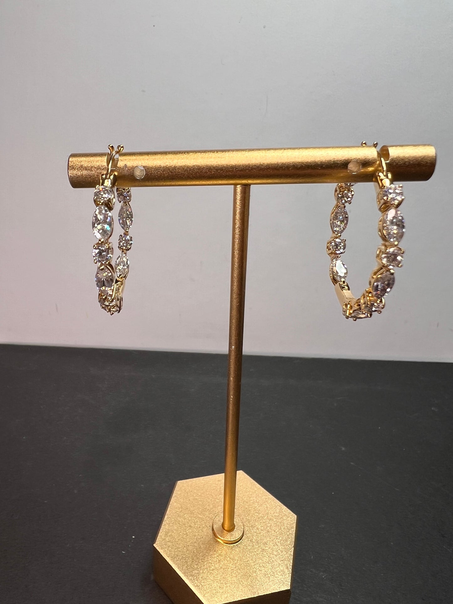 CZ inside out hoop earrings in gold over sterling silver