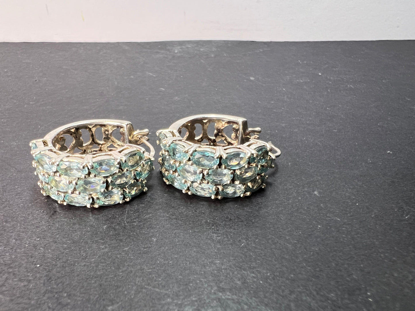 Blue apatite multi row sterling silver hoop earrings