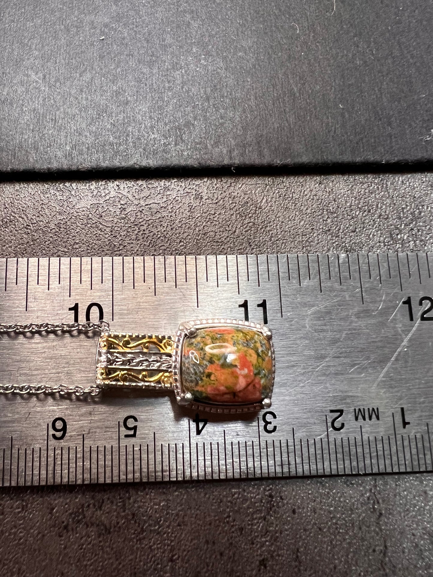 NEW Unakite pendant in gold and platinum over copper