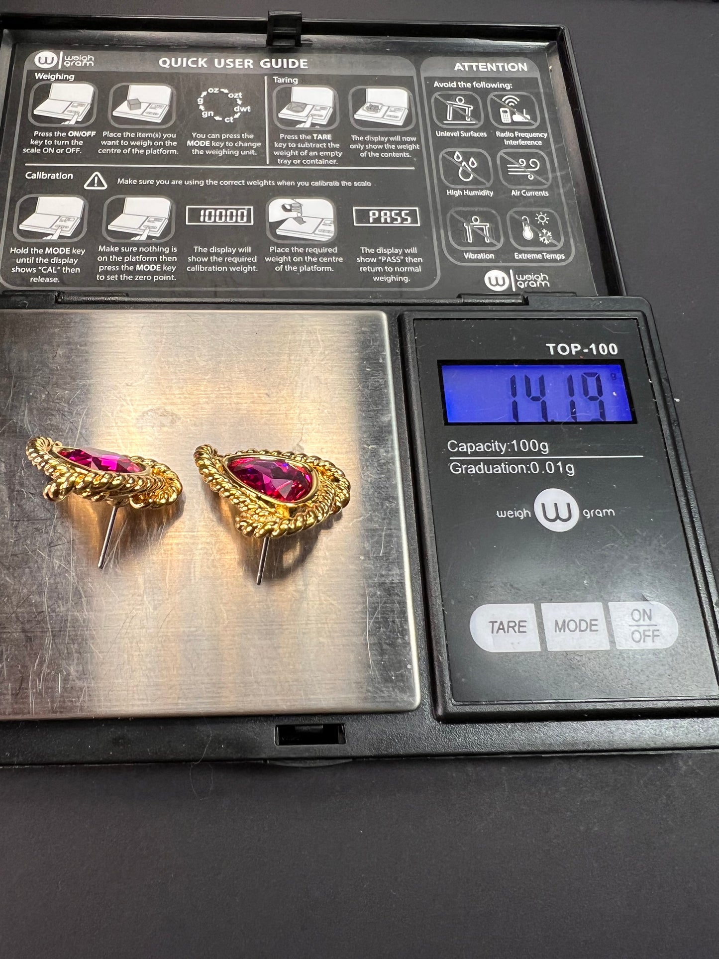 Vintage Swarovski Magenta Crystal Gold Tone Rope Post Earrings