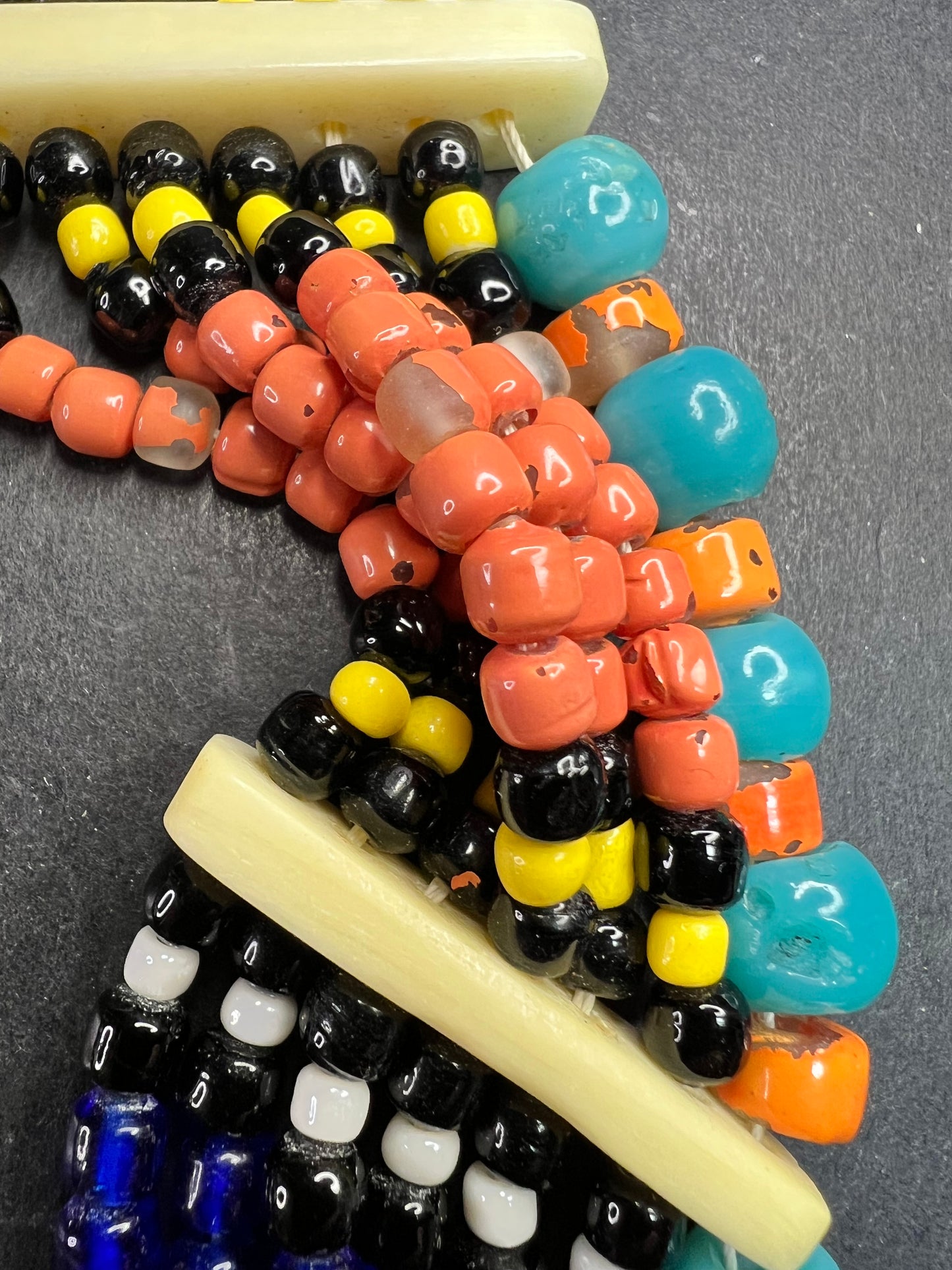 Vintage West African Influenced Multistrand Trade Bead Necklace Fiber Tie