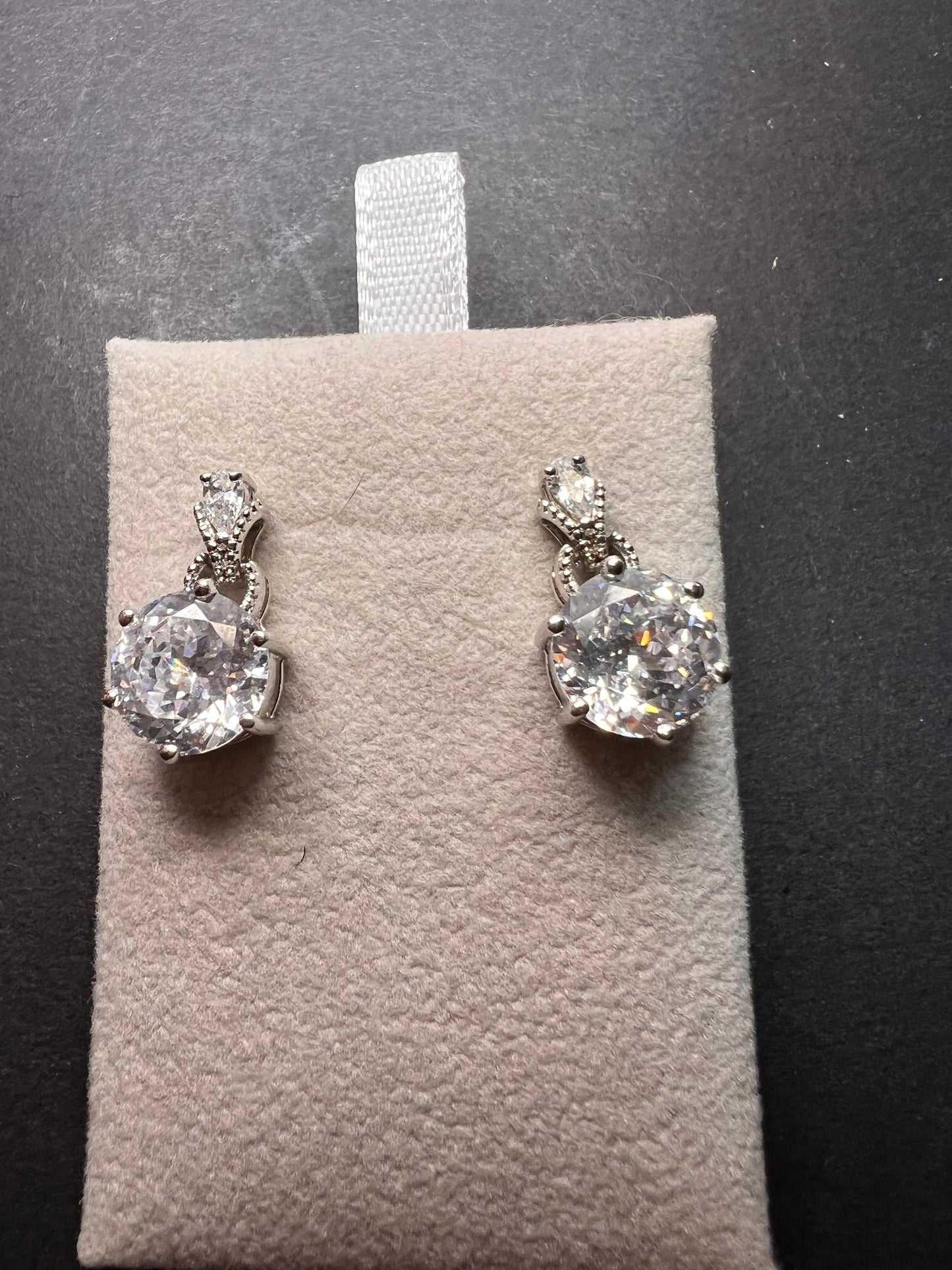 Cubic Zirconia Rhodium Over Sterling Silver Earrings 10.16ctw *NEW*