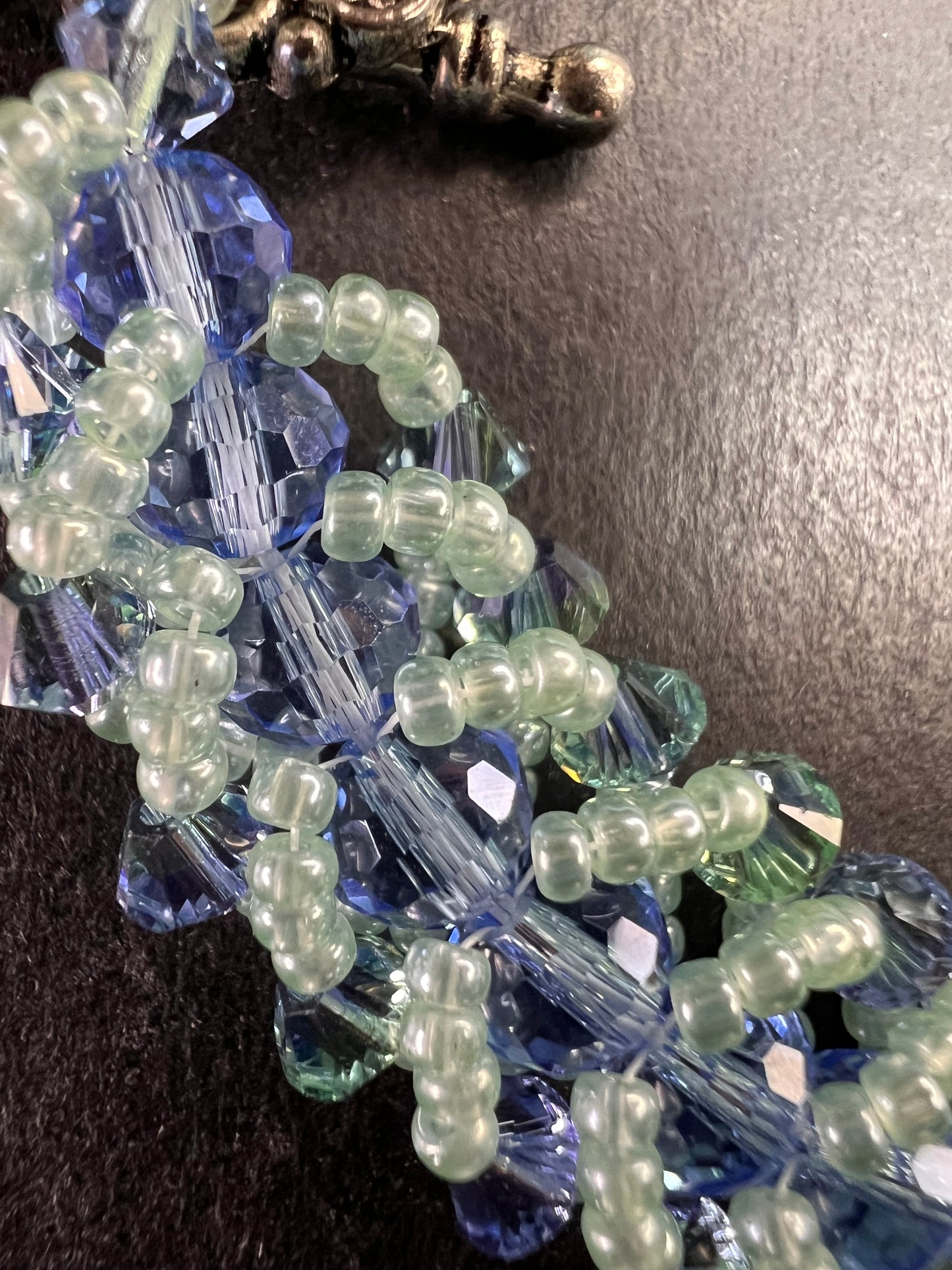 Vintage Blue & Green Crystal Beaded Chevron Braid Toggle Bracelet Y2K