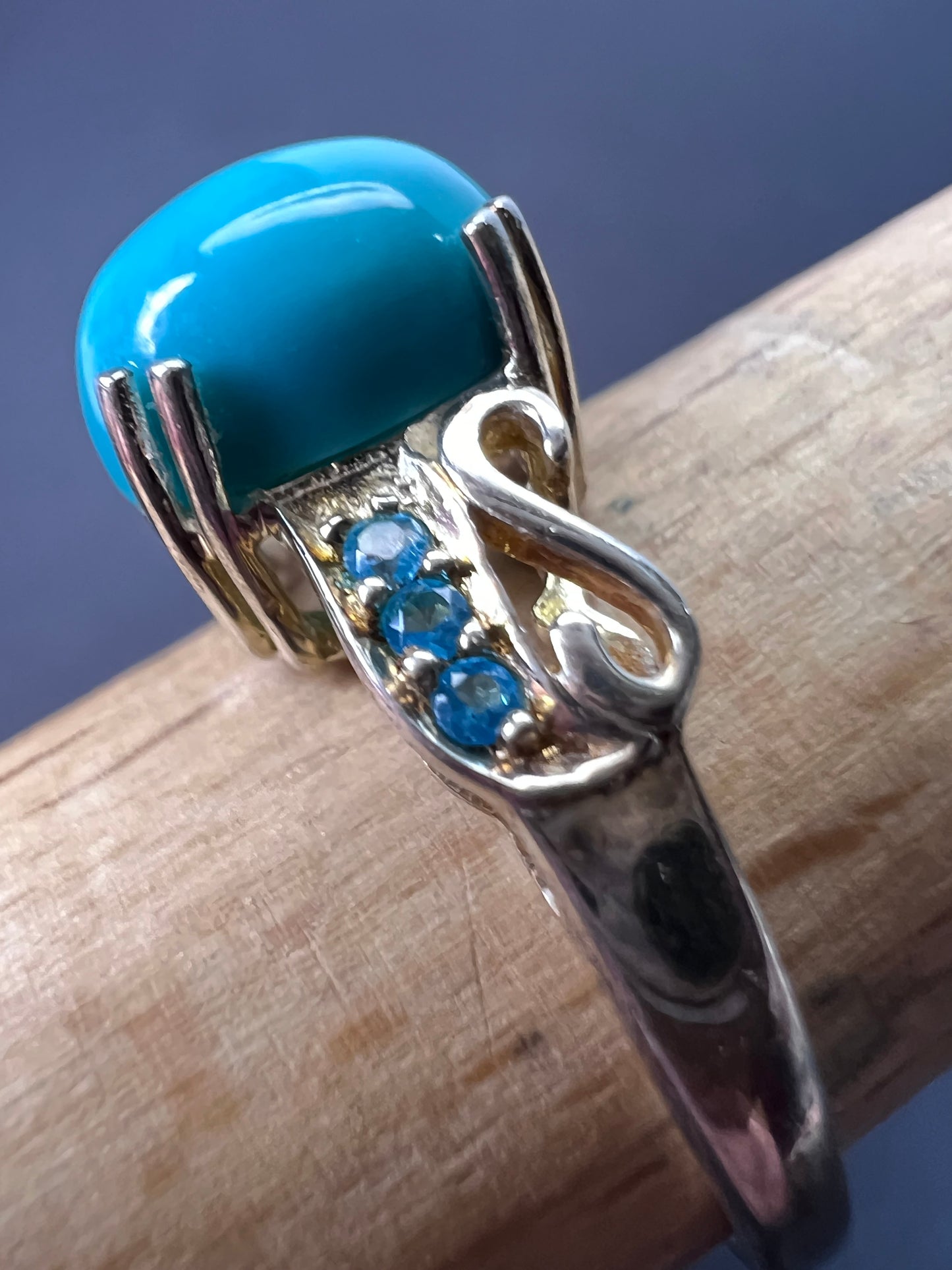 Sleeping Beauty turquoise and neon blue apatite sterling silver ring size 9