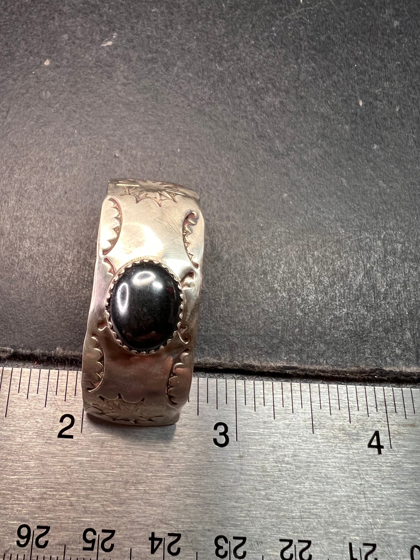 Vintage Sterling Silver Hematite Wide Band Post Earrings Southwestern Handmade