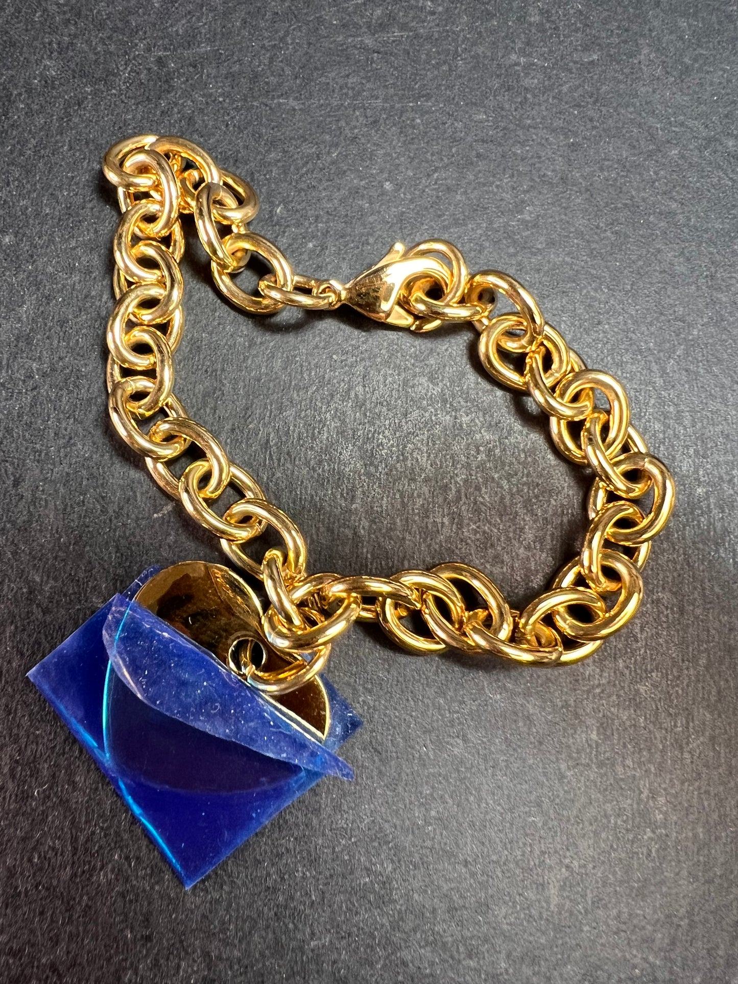 EDFORCE Gold Tone Stainless Steel Chunky Link Heart Charm Bracelet 7.5" NWOT