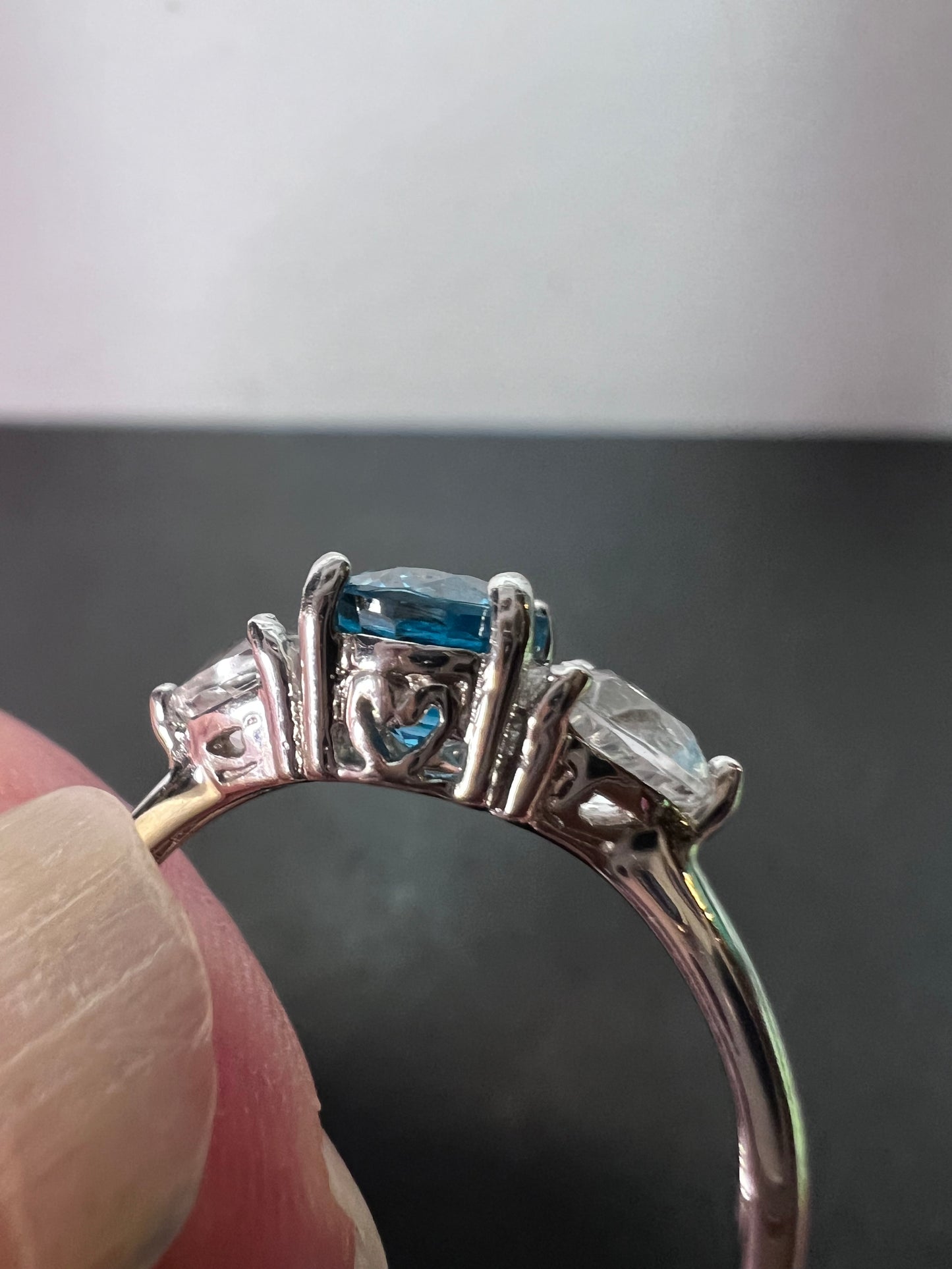 Blue and white topaz sterling silver ring size 9