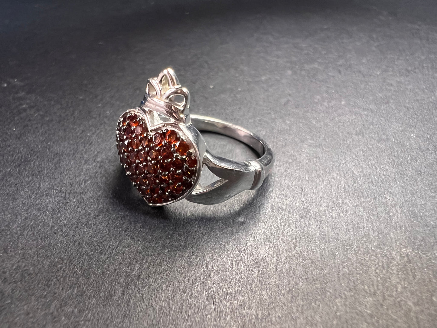 NEW Garnet claddagh ring in rhodium over sterling silver size 7