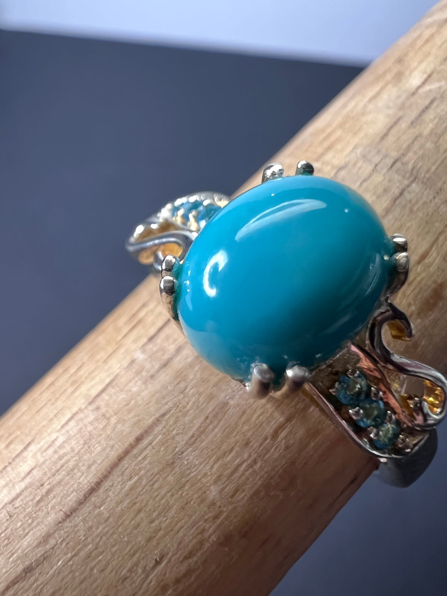 Sleeping Beauty turquoise and neon blue apatite sterling silver ring size 9