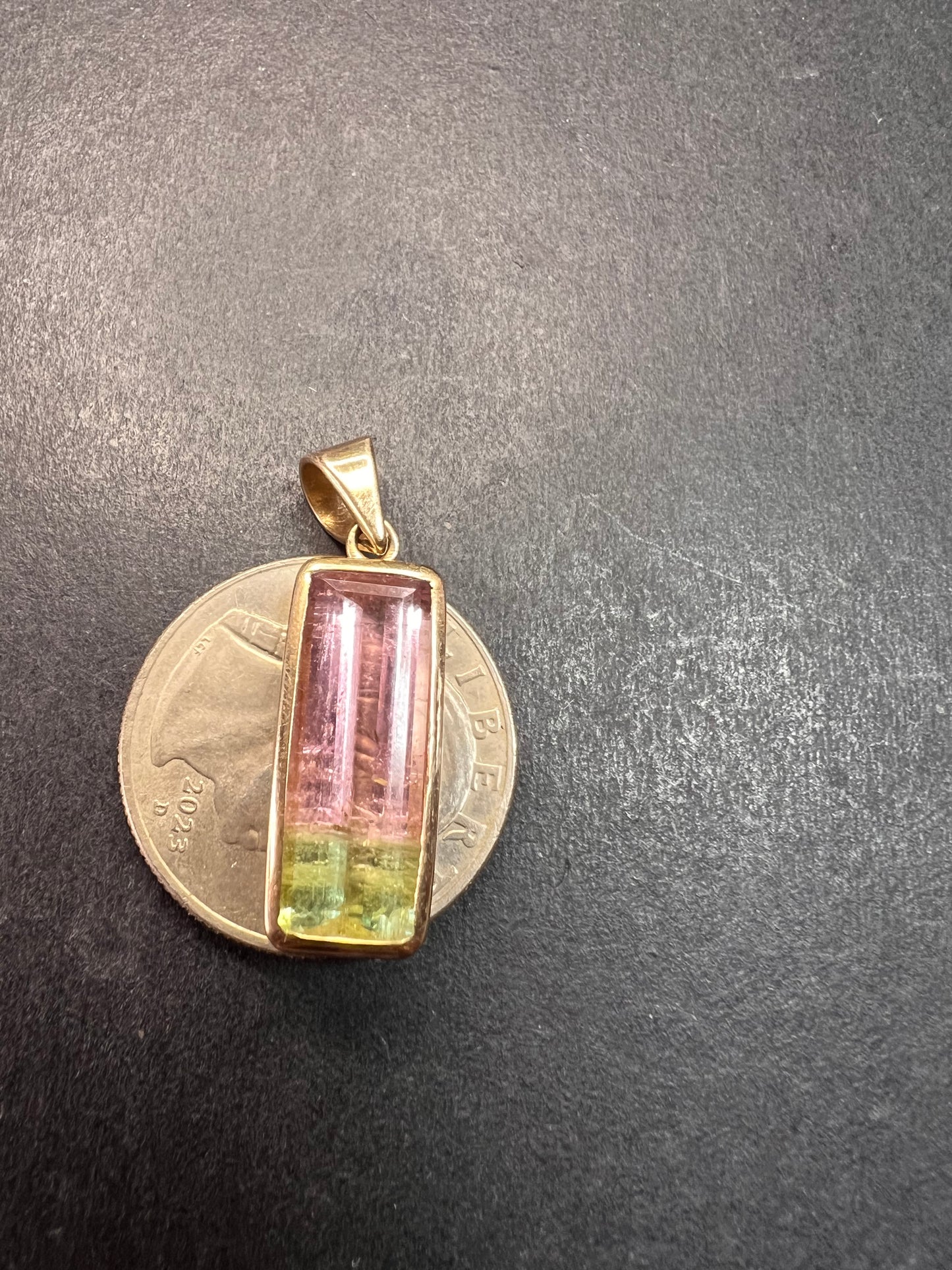 Vintage 14k gold watermelon tourmaline pendant