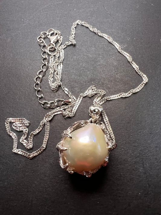 White Cultured Freshwater Pearl Rhodium Over Sterling Silver Pendant