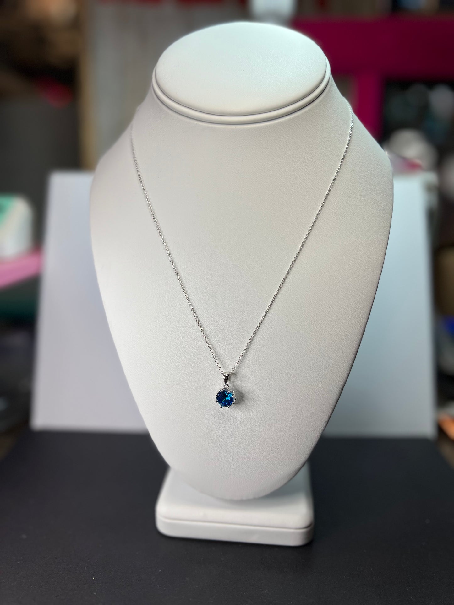 YGI blue CZ rhodium over sterling silver solitaire pendant and chain