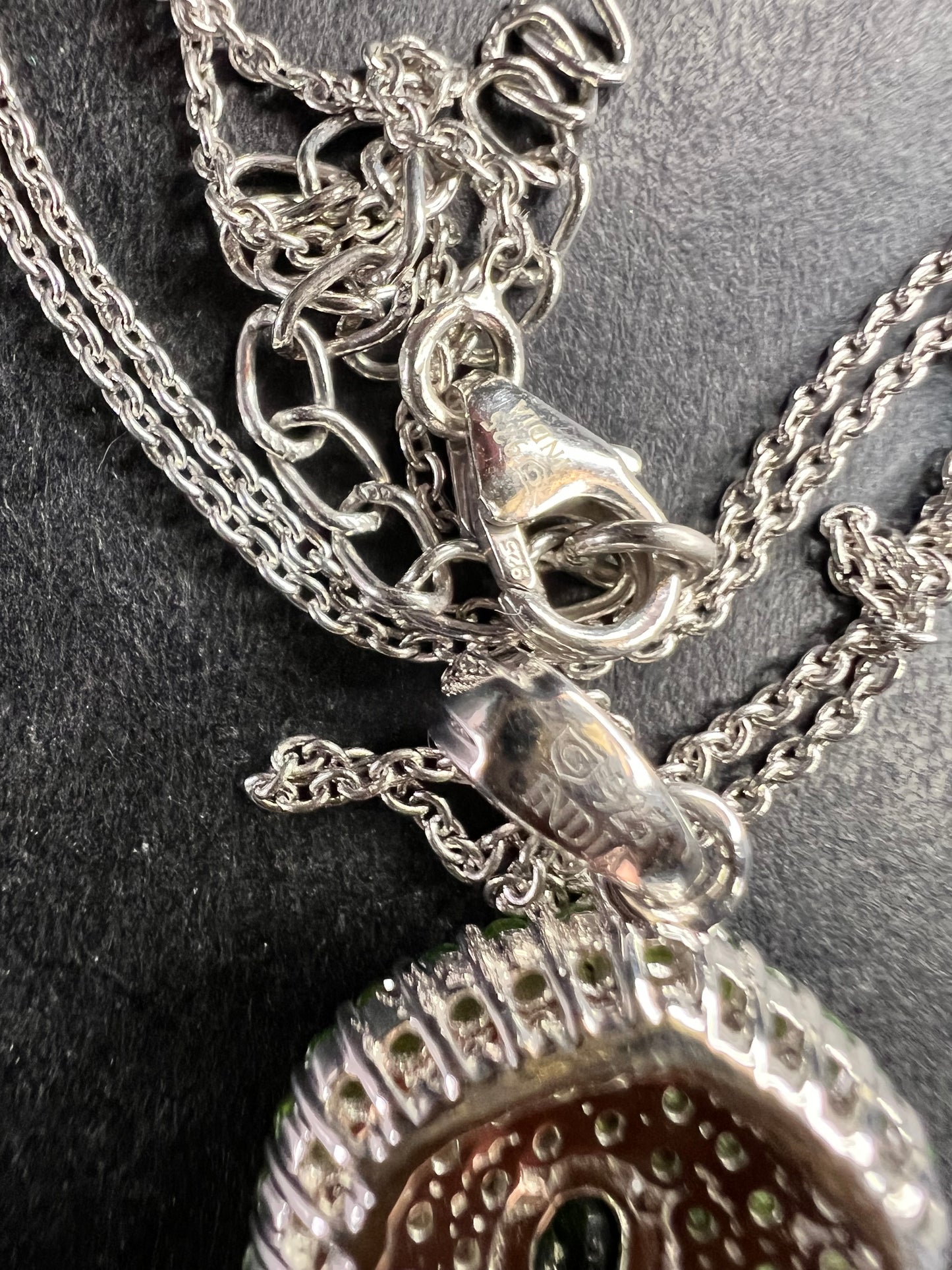 Chrome Diopside Sterling Silver Halo Pendant Necklace 18-20”