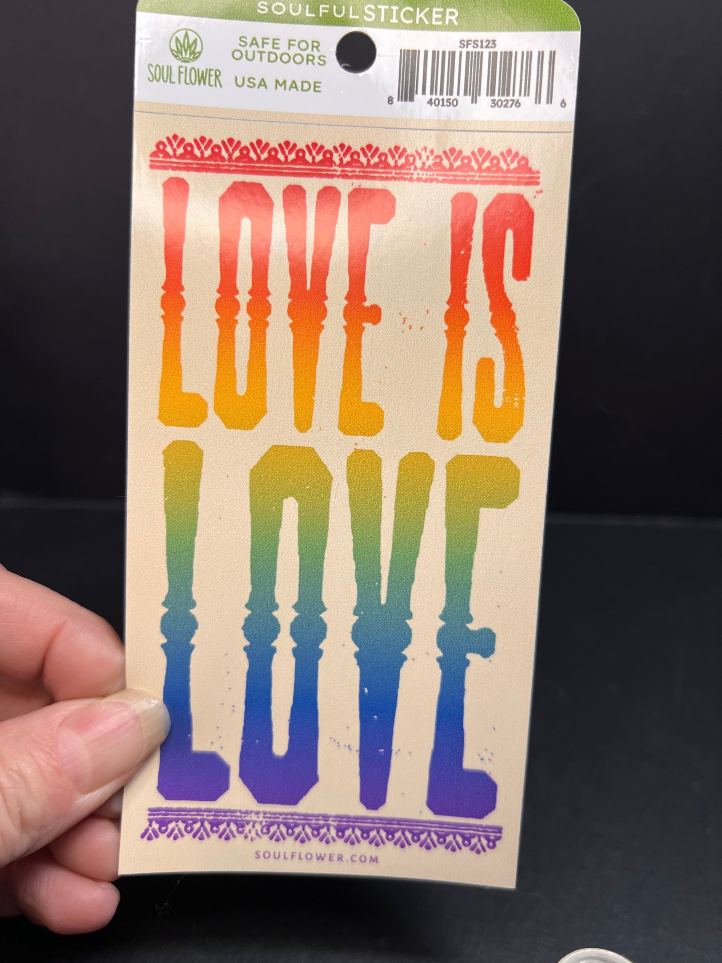 Soul Flower “Love Is Love” Vinyl Sticker – Rainbow Pride, USA Made