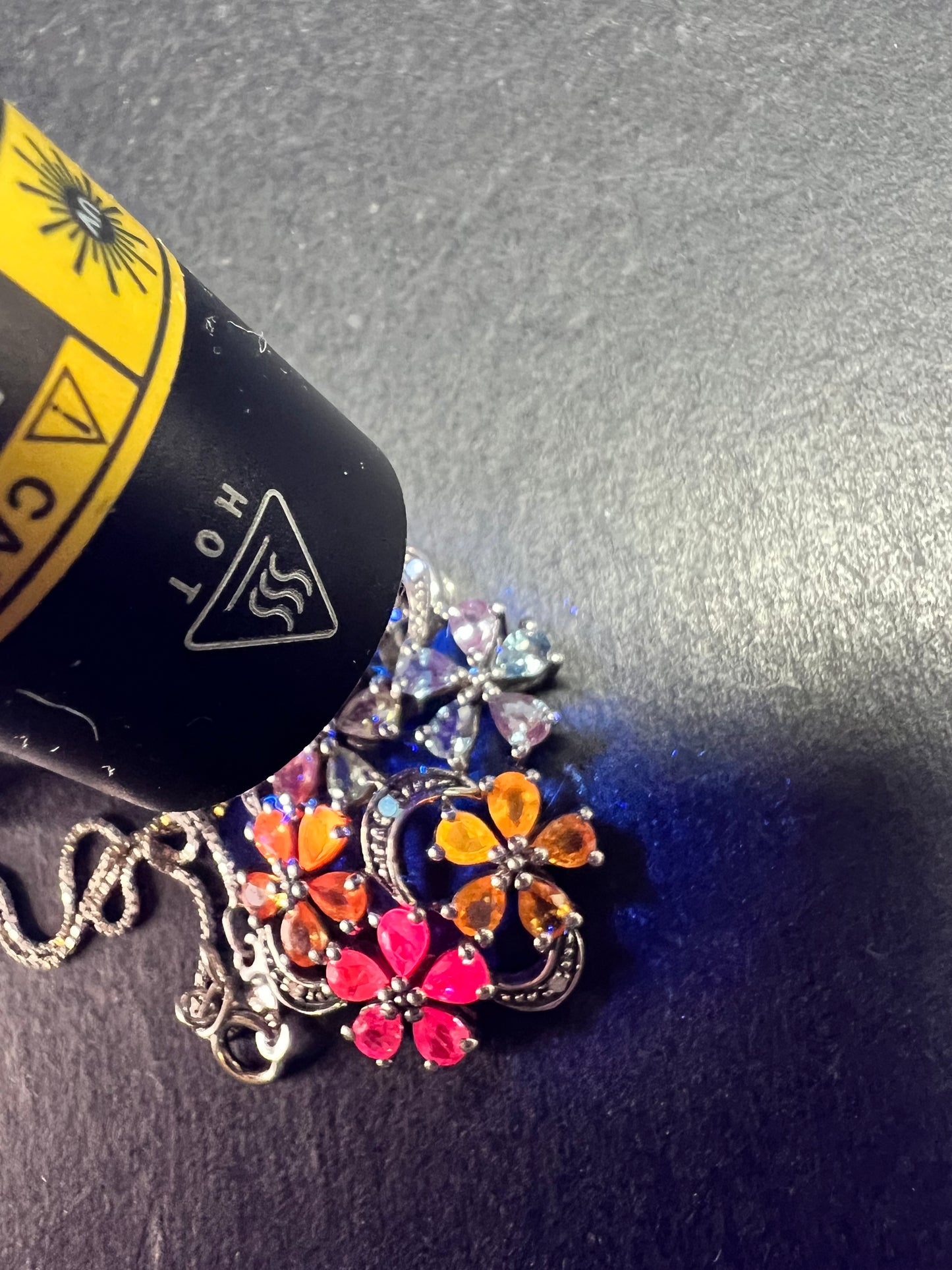 Vintage Sterling Silver Multi Sapphire & Diamond Flower Pendant