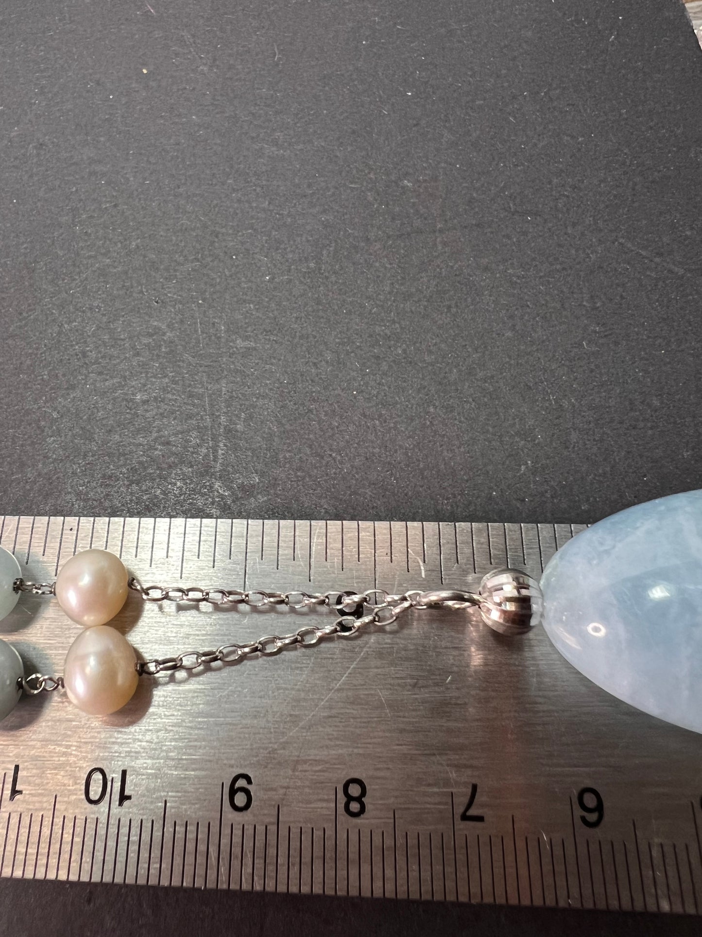 Aquamarine and pearl sterling silver station necklace