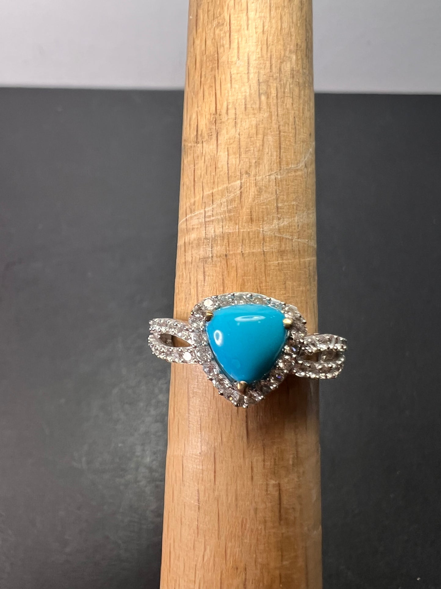 American sleeping beauty turquoise and zircon ring in platinum over sterling silver 2.60 ctw size 8