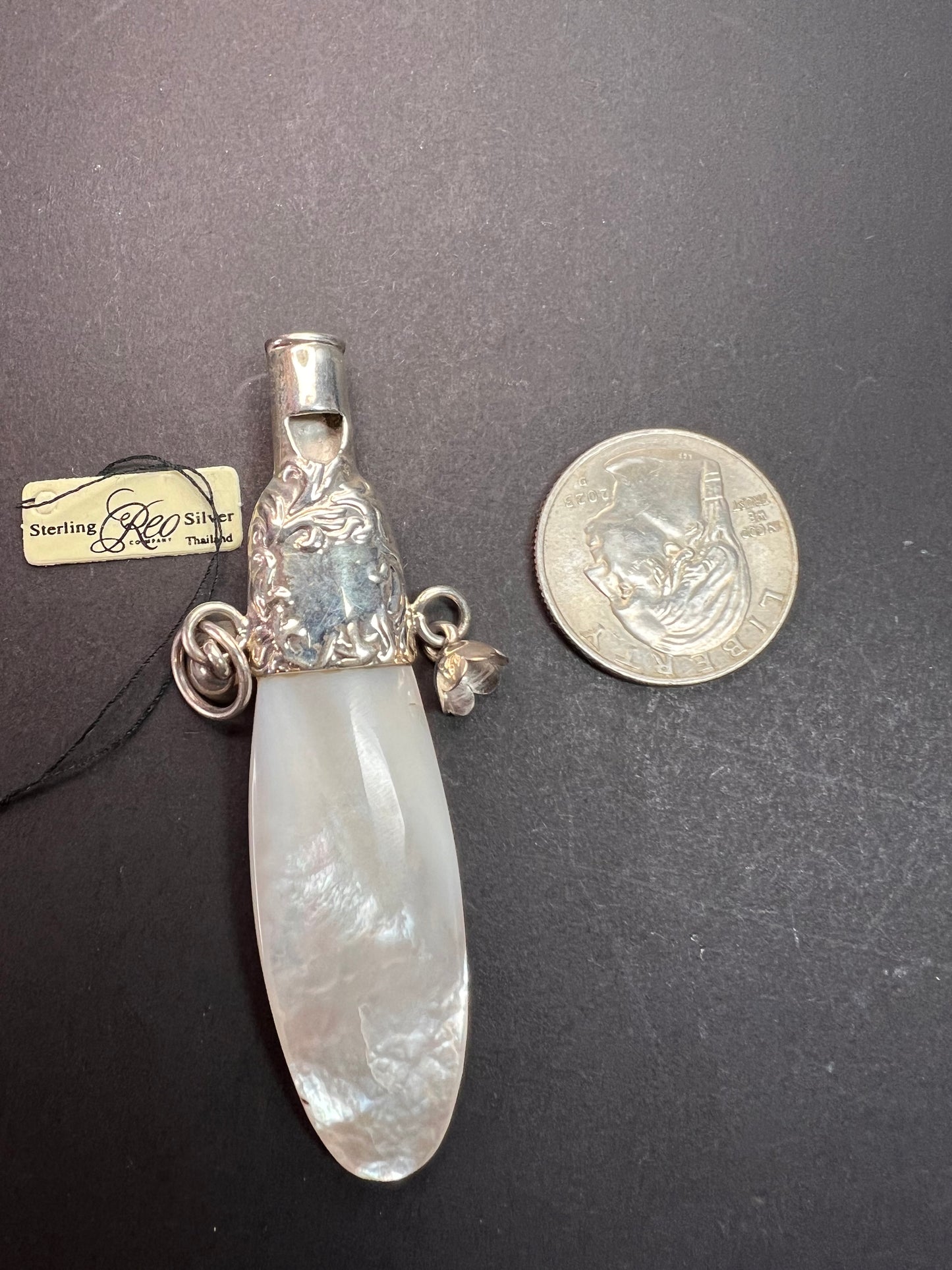 Vintage REO 925 Sterling Mother of Pearl Whistle Pendant Dead Stock