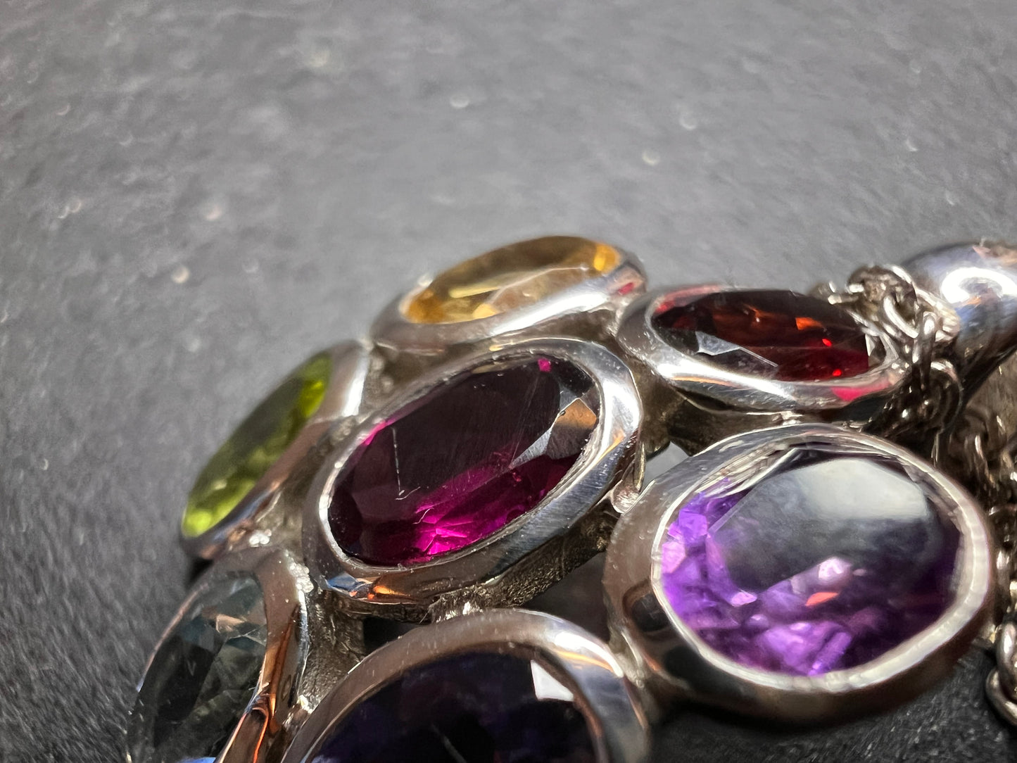 Vintage multi gemstone cluster pendant necklace in sterling silver