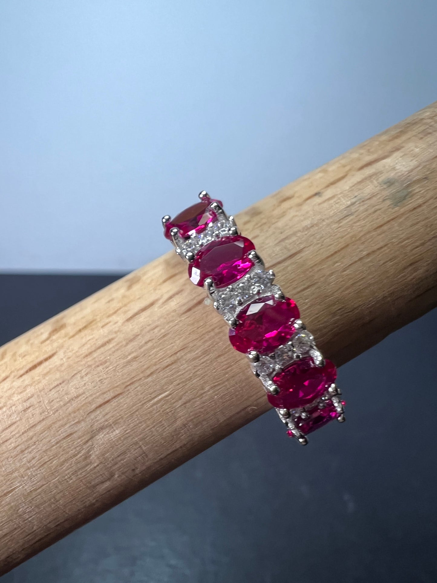 Lab ruby & White Cubic Zirconia Rhodium Over Silver Ring size 10