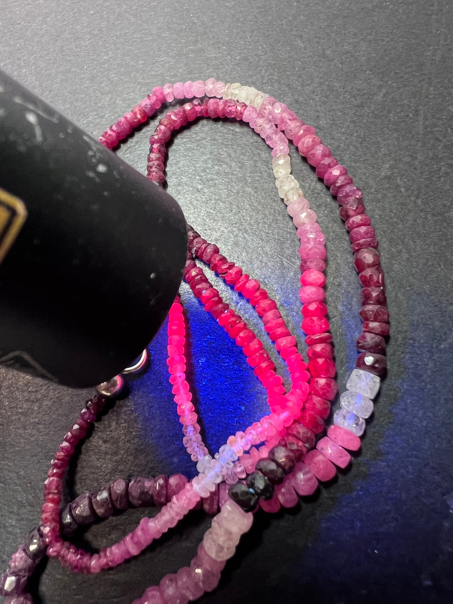 Ombre Red and Pink Ruby & sapphire graduated Faceted Rondelles Bead necklace*NEW*