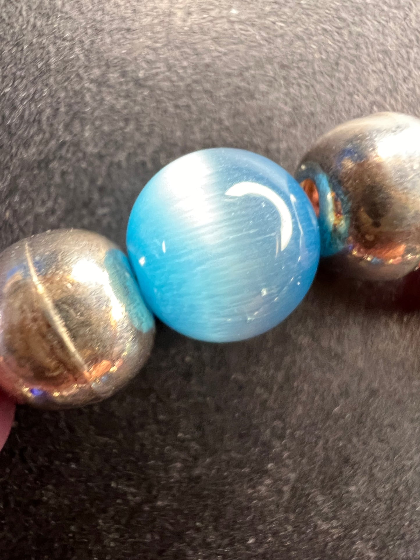 Vintage sterling silver and cats eye glass toggle bracelet