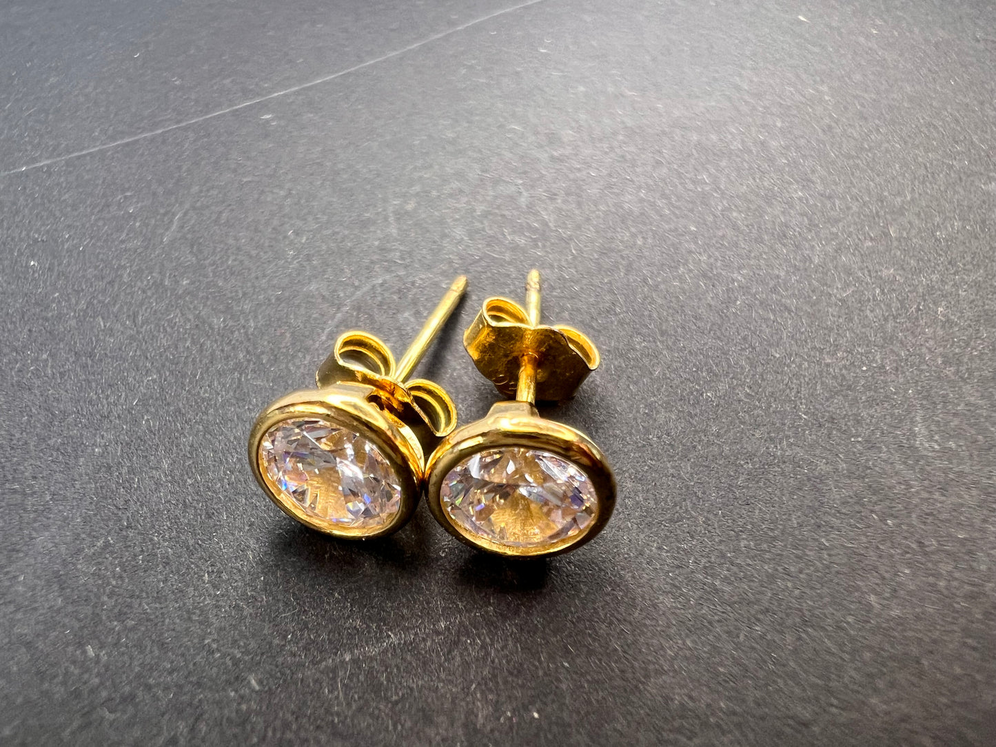 7mm CZ gold over sterling silver stud earrings