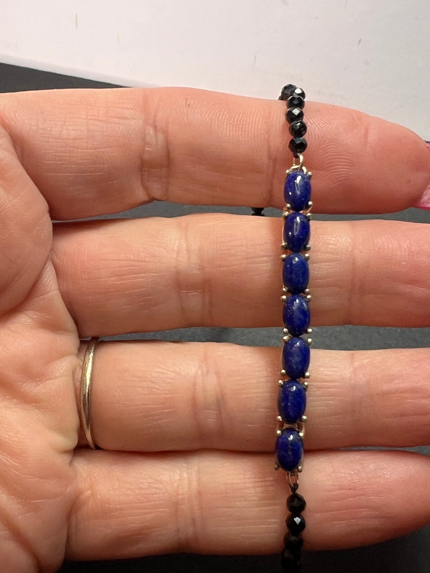 Lapis lazuli and black spinel sterling silver bracelet