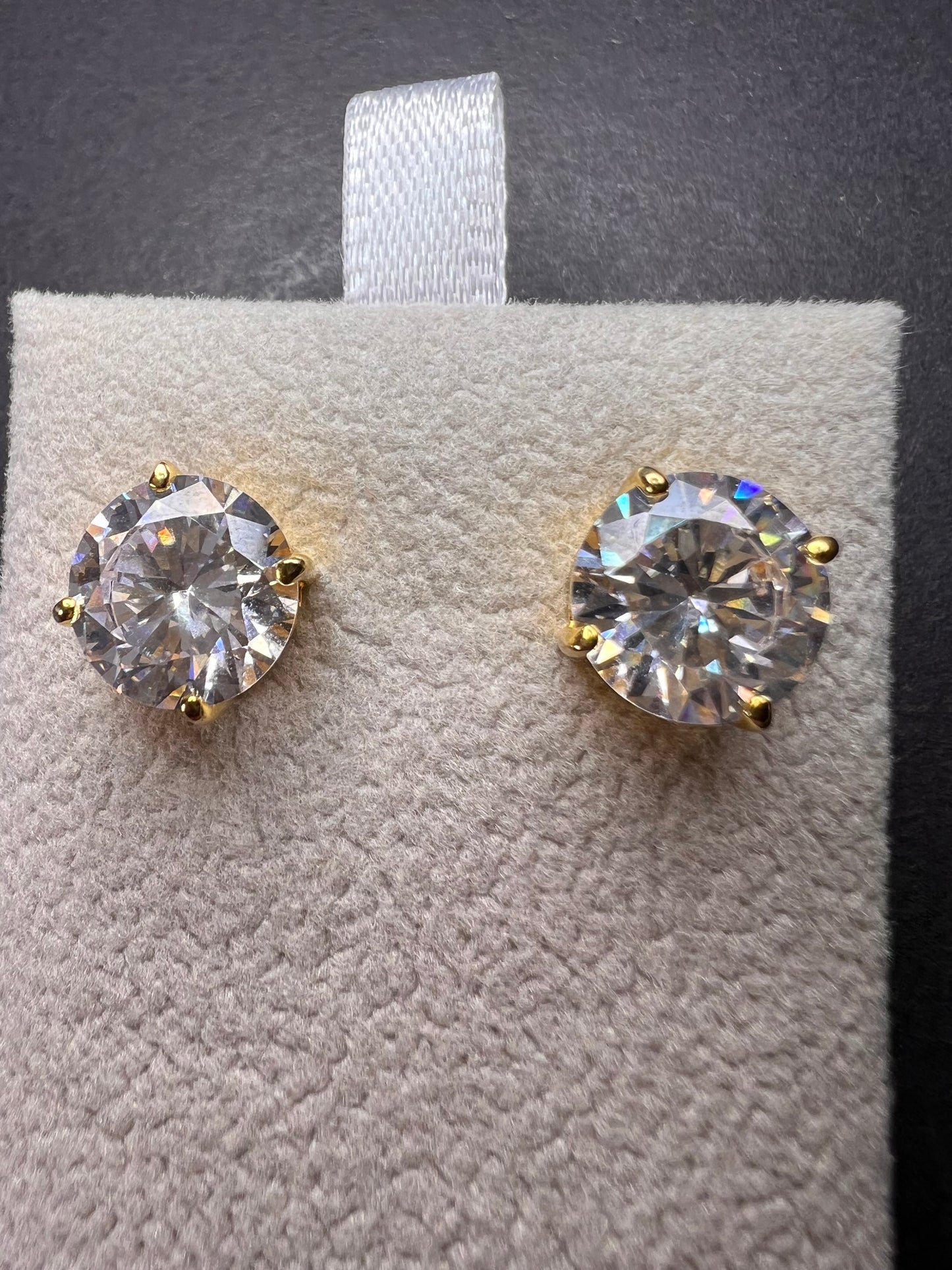 Charles Winston white CZ solitaire 18k gold over sterling silver stud earrings