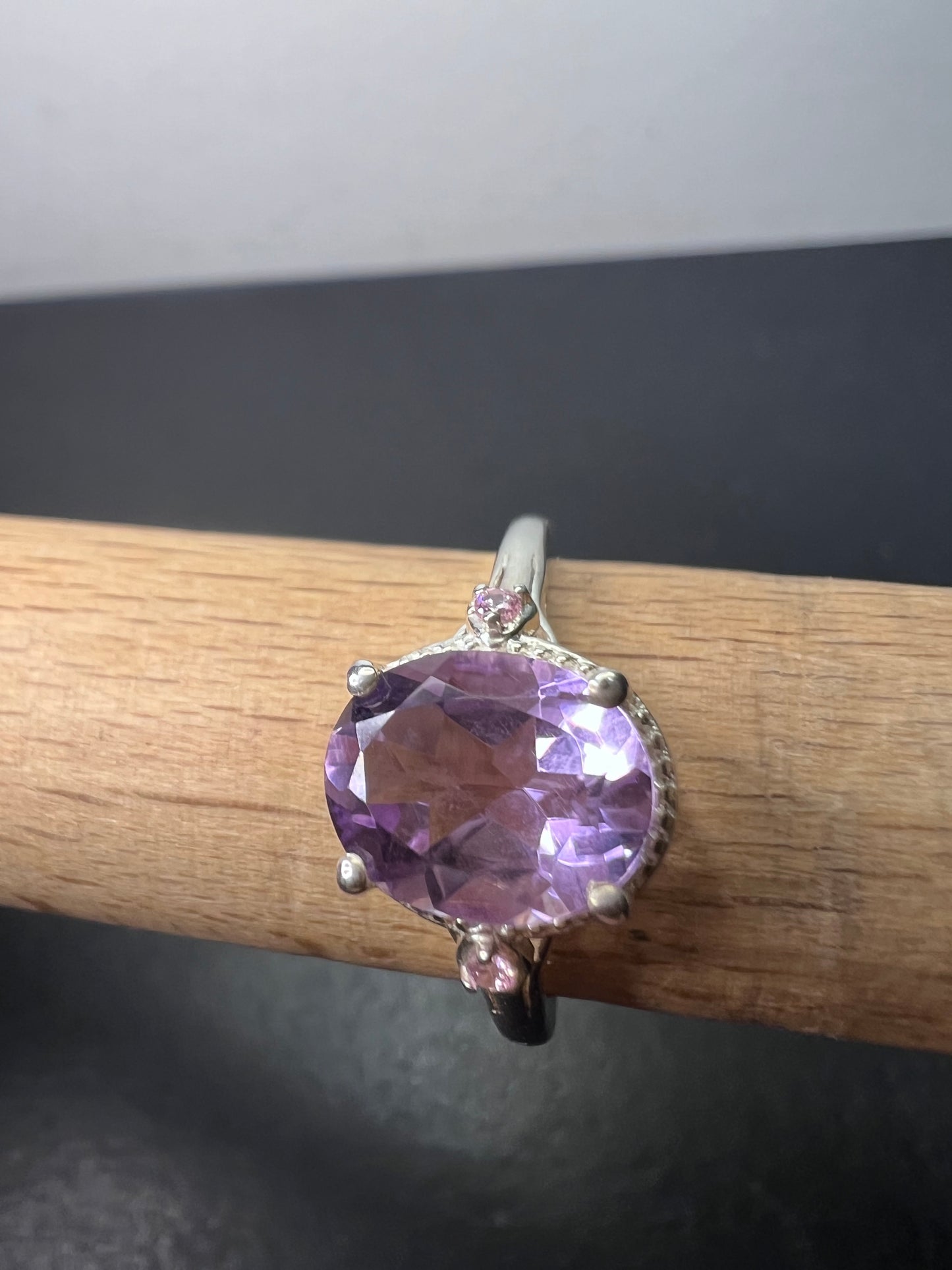 Amethyst and pink CZ sterling silver ring size 9